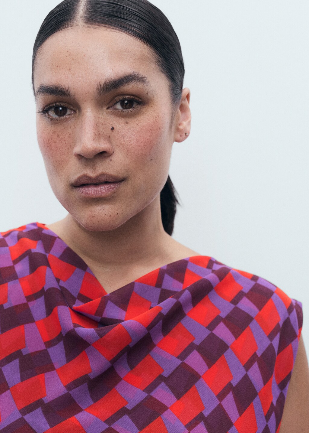 Printed blouse with draped collar