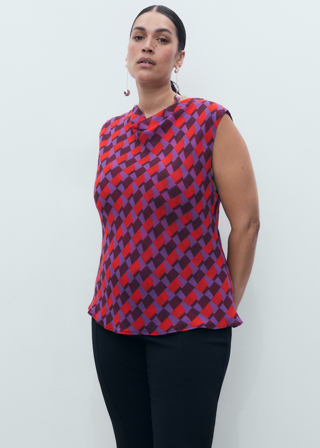 Printed blouse with draped collar