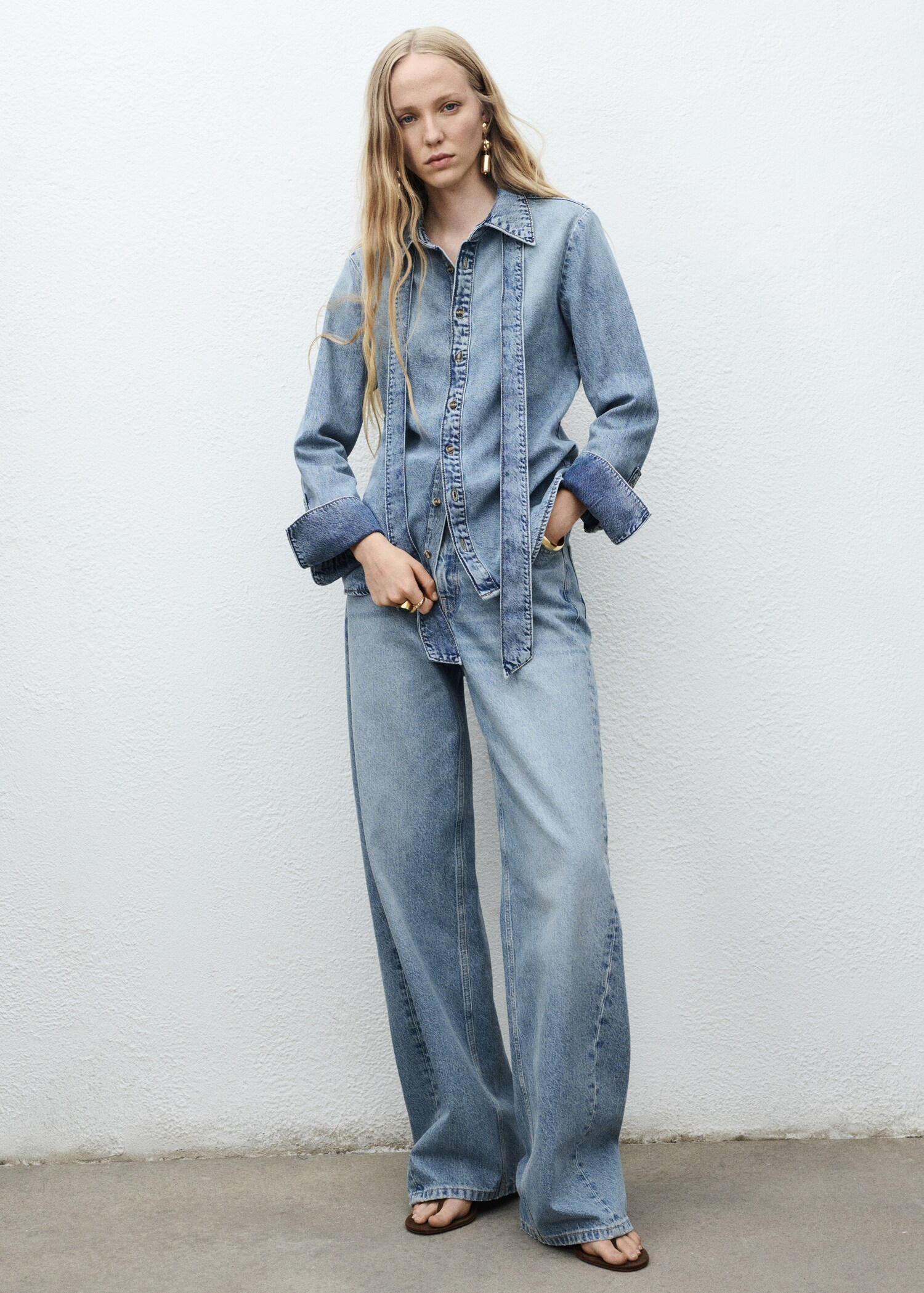 Denim shirt with bow - General plane