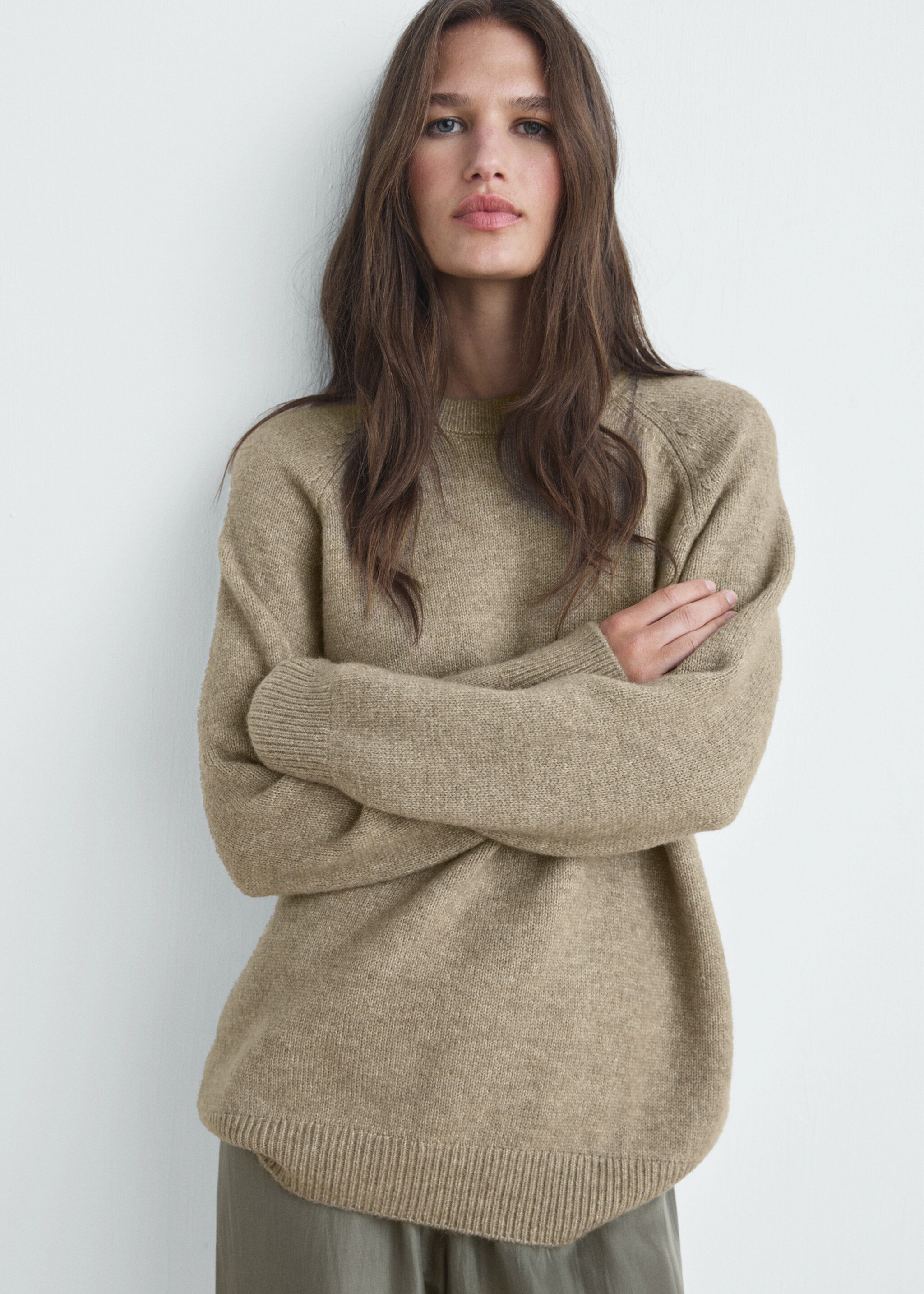 Round-neck knitted sweater - General plane, Forest Green. Ref: 17054429-01.