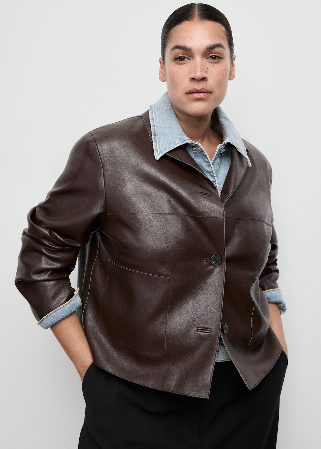 Faux-leather jacket with pockets