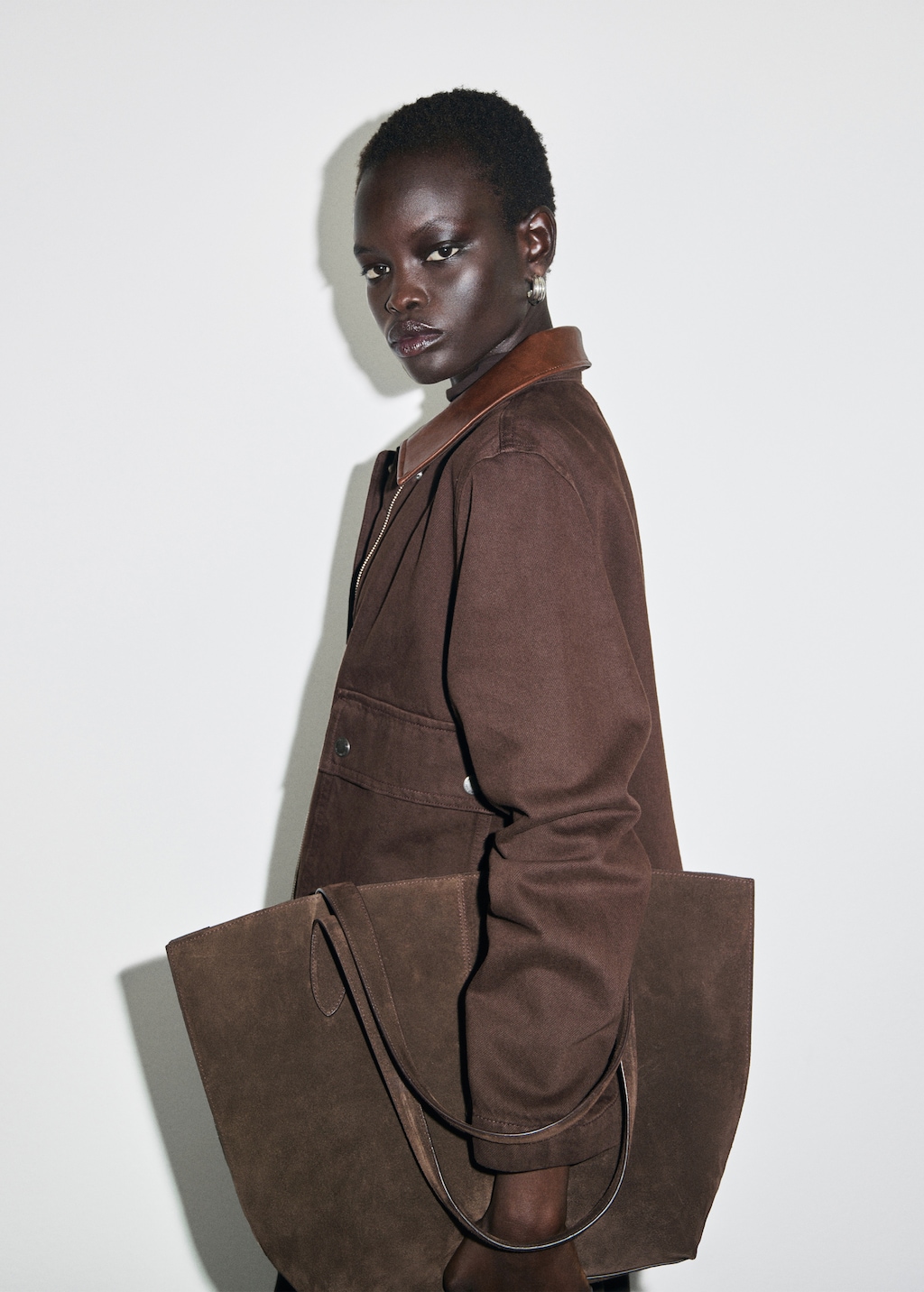 Denim parka with faux-effect collar