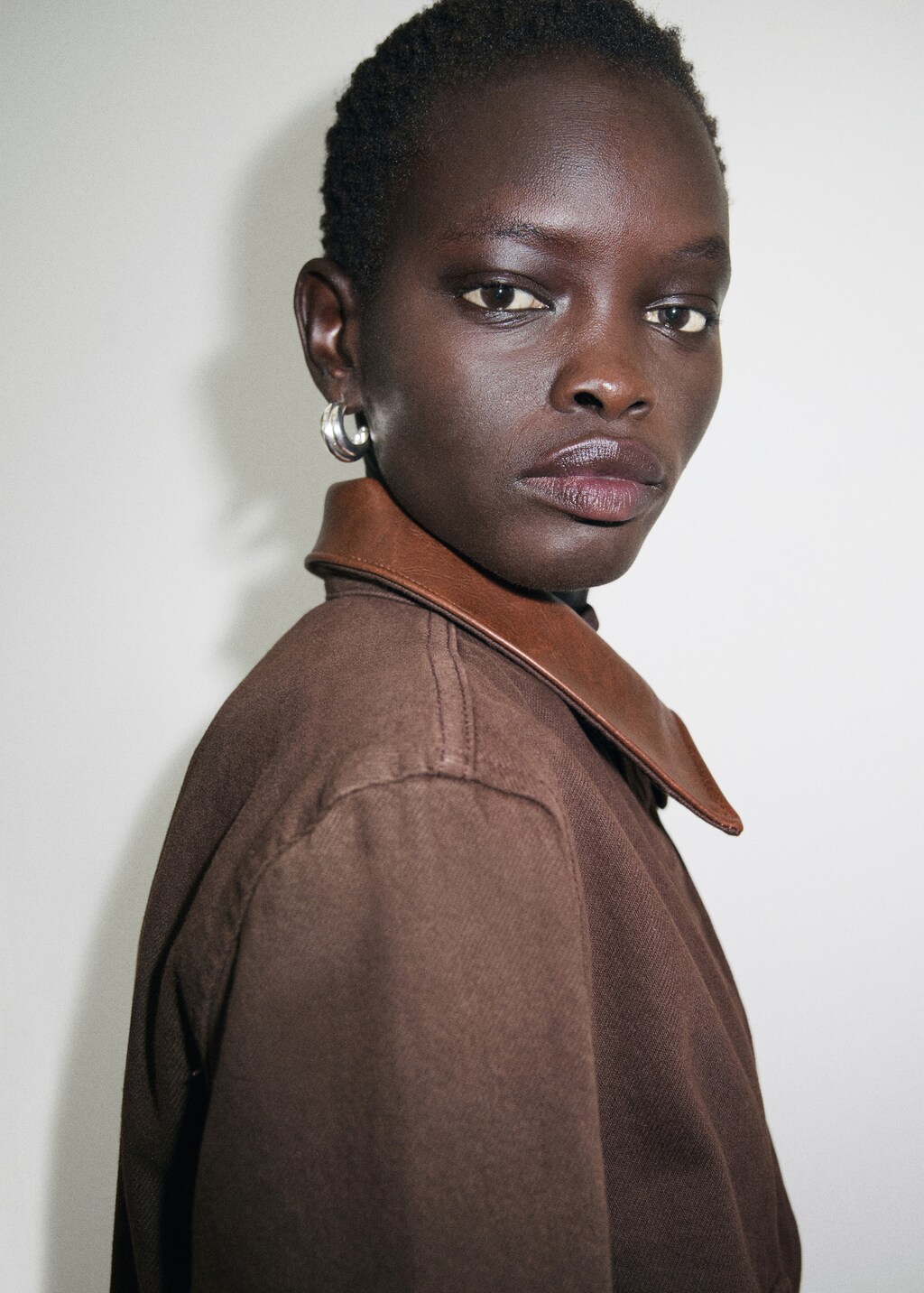 Denim parka with faux-effect collar