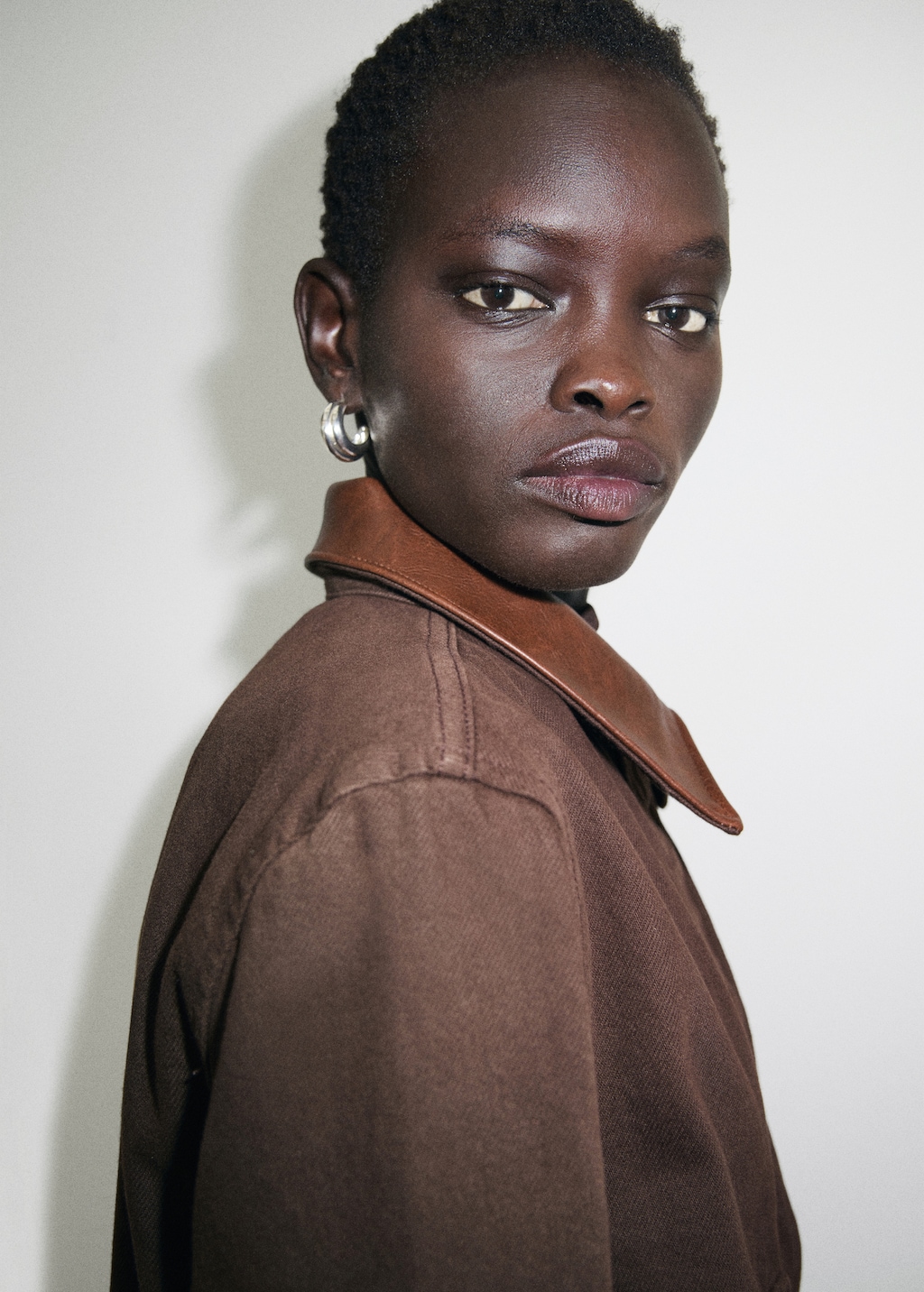 Denim parka with faux-effect collar