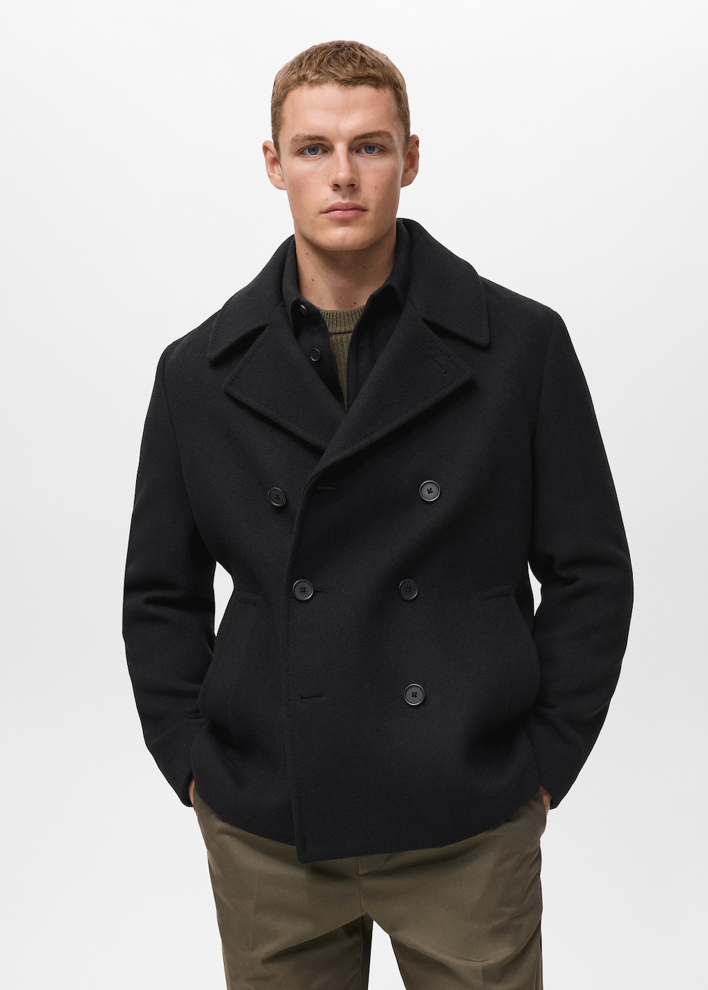 Wool double-breasted coat with buttons