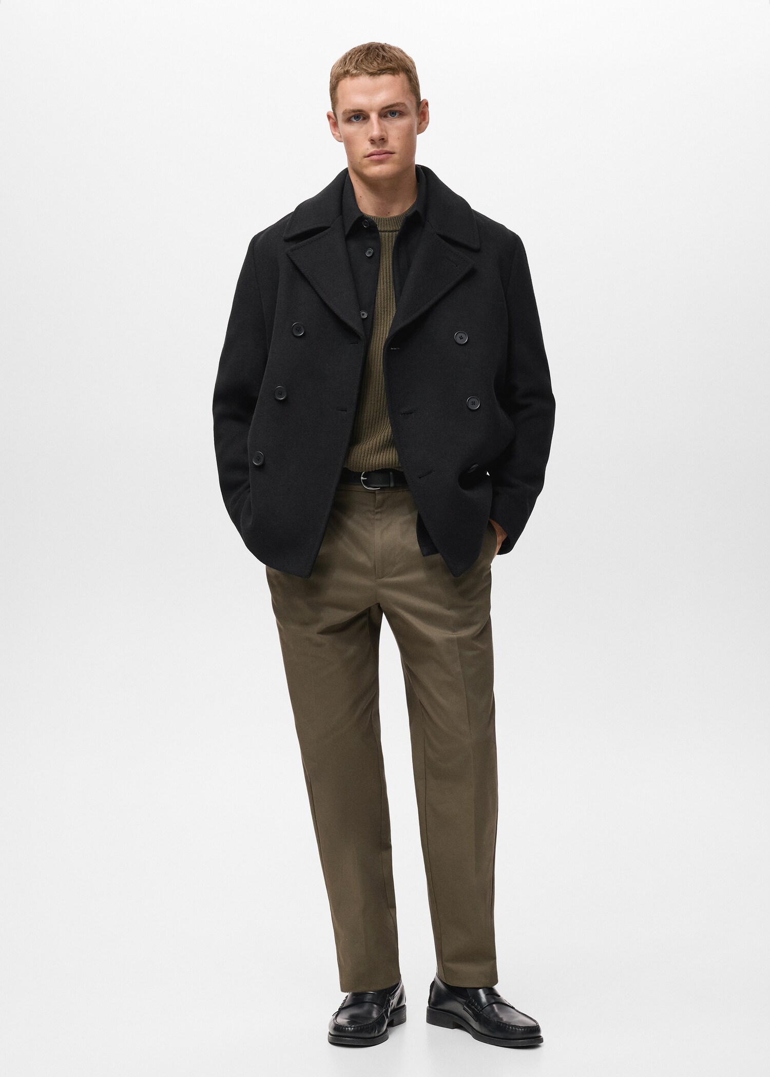 Wool double-breasted coat with buttons - General plane