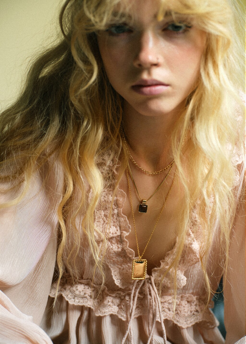 V-neck blouse with lace trim