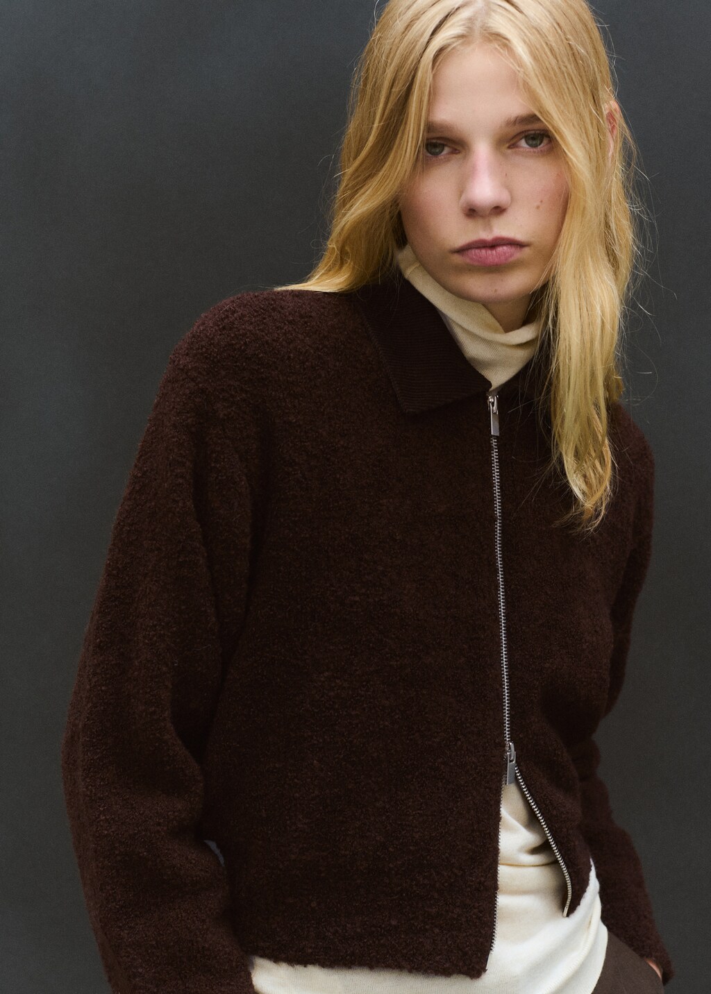 Bouclé jacket with corduroy collar