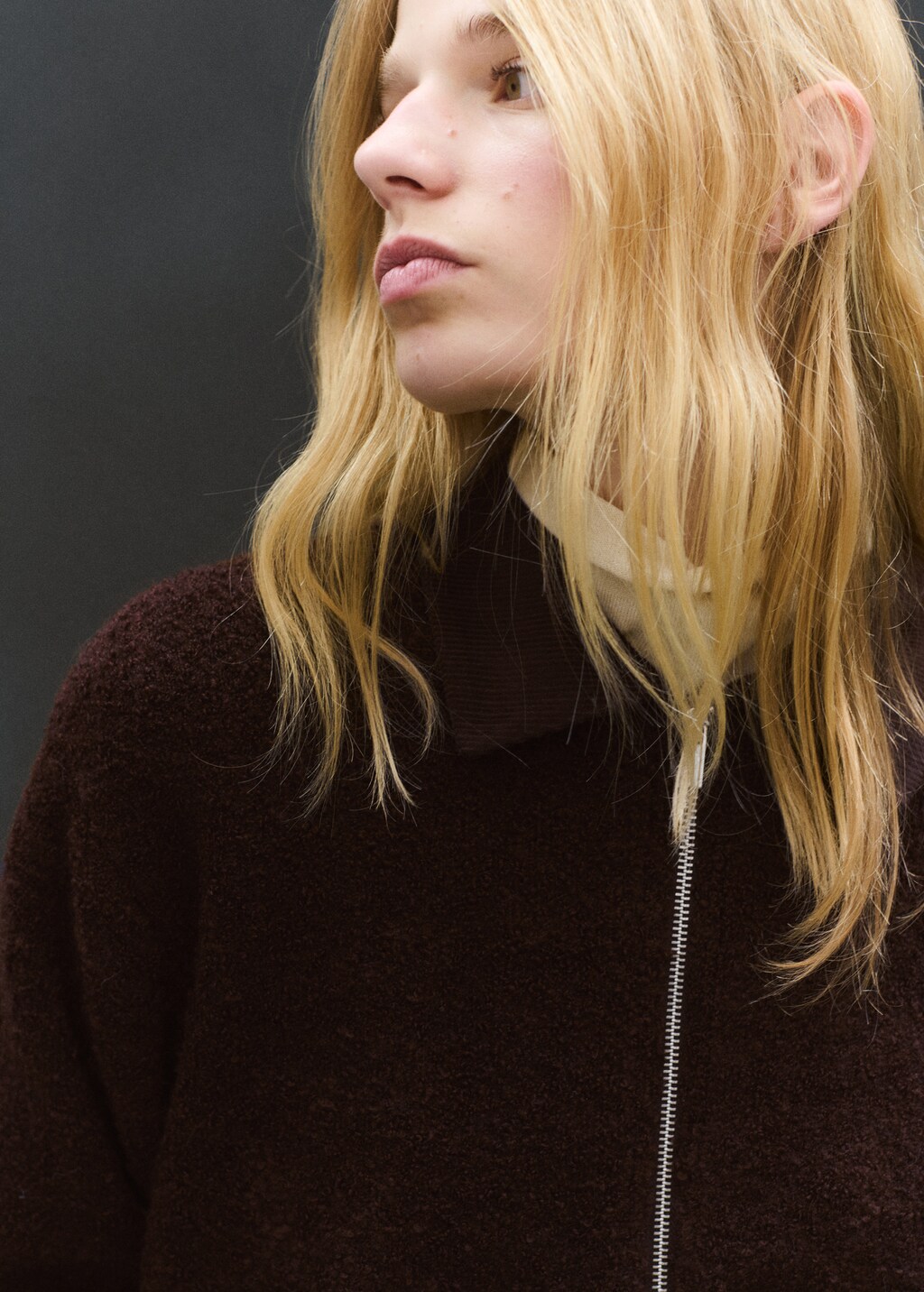 Bouclé jacket with corduroy collar