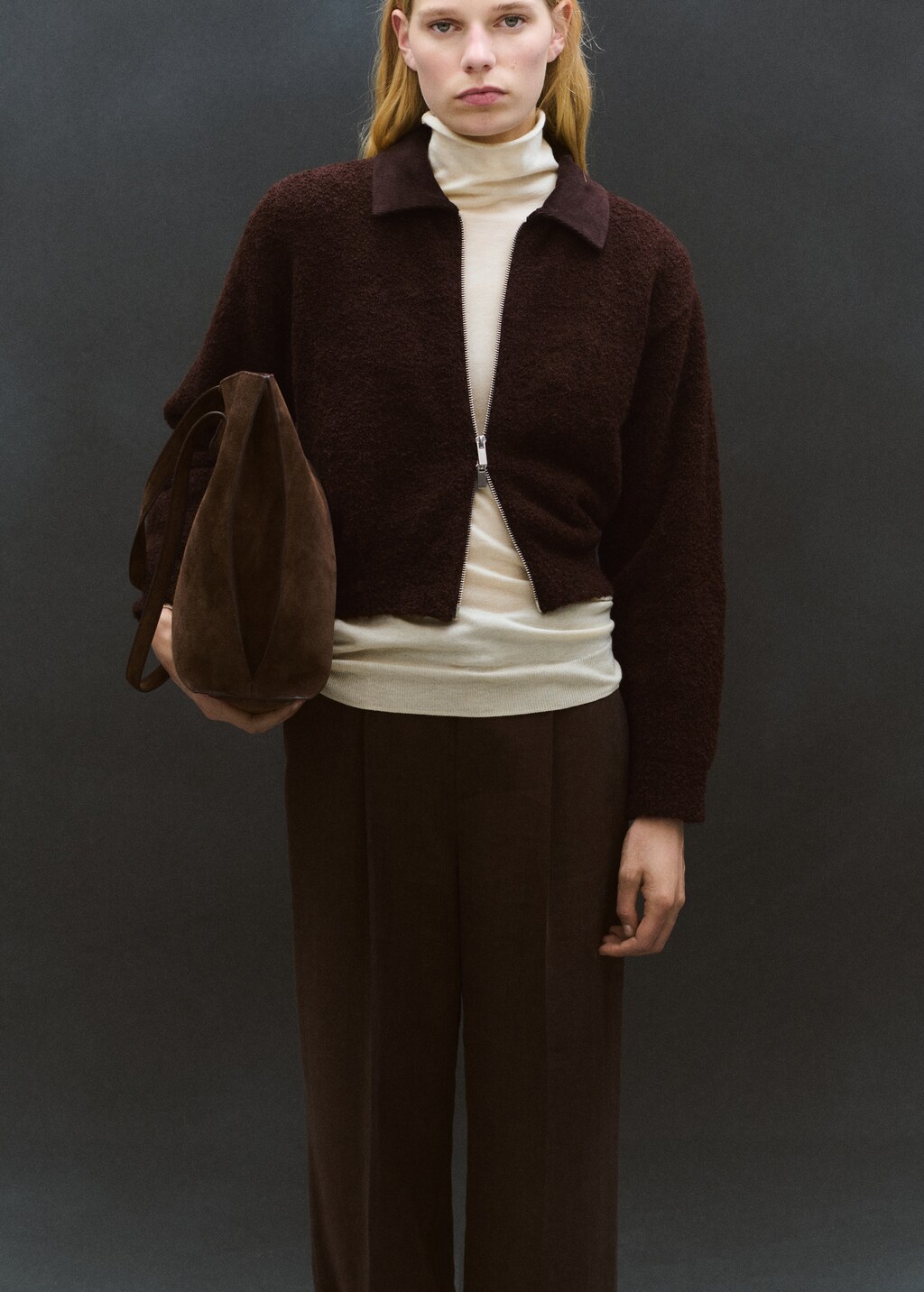 Bouclé jacket with corduroy collar