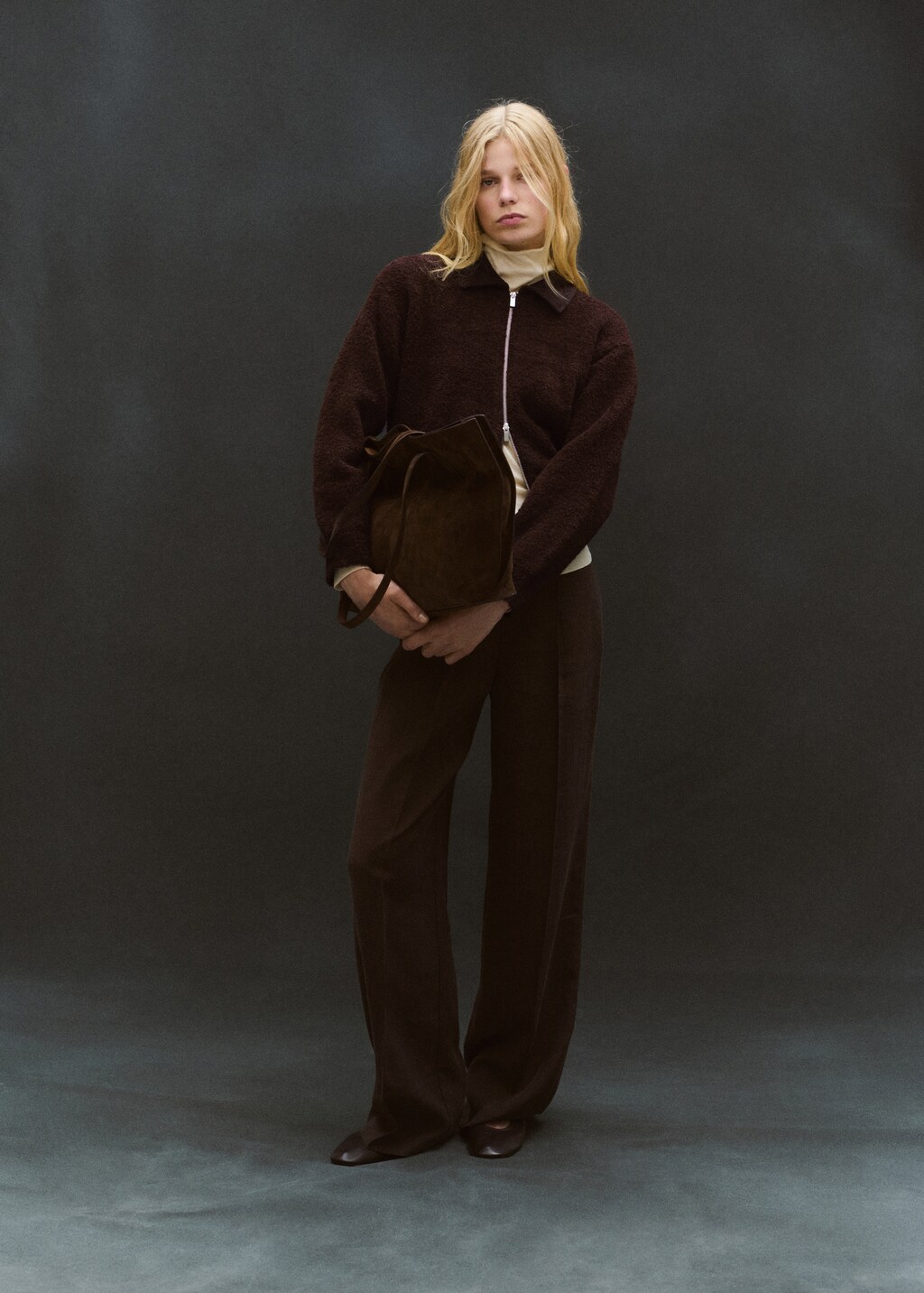 Bouclé jacket with corduroy collar