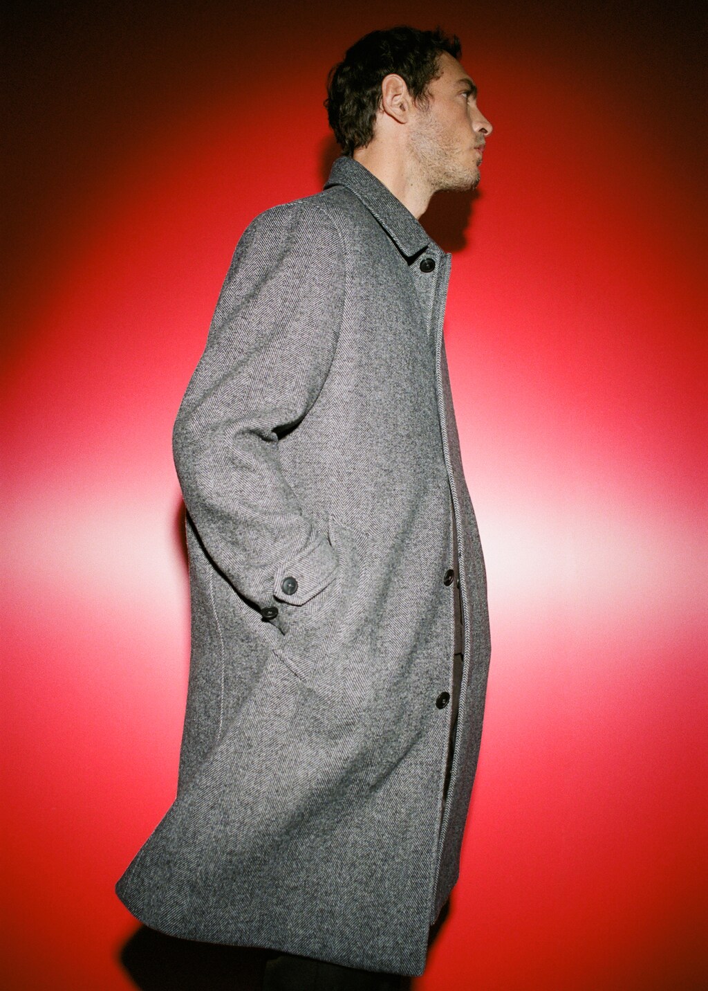 Herringbone wool-blend coat