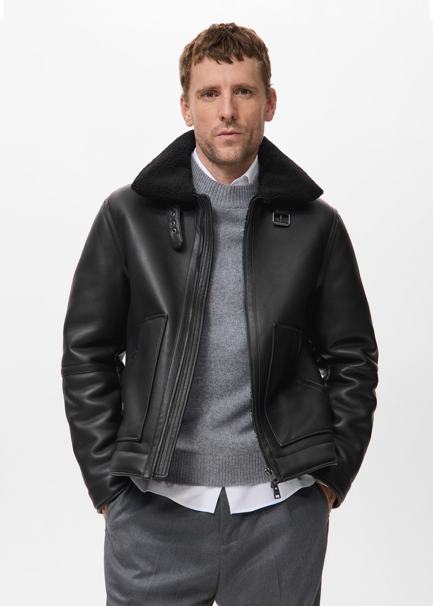 Faux-leather fleece jacket - Medium plane