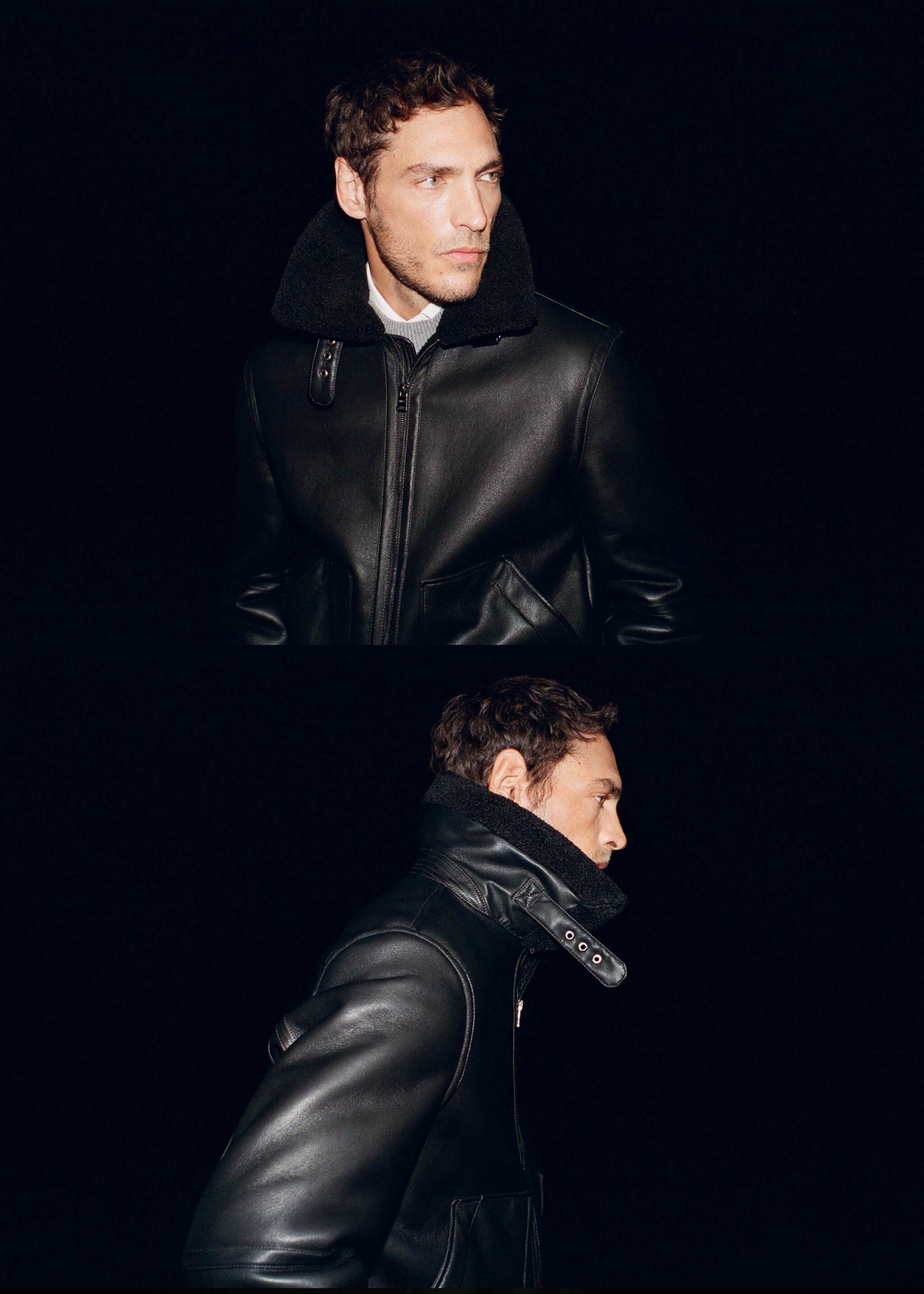 Faux-leather fleece jacket - Details of the article 5, Black. Ref: 17059206-01.