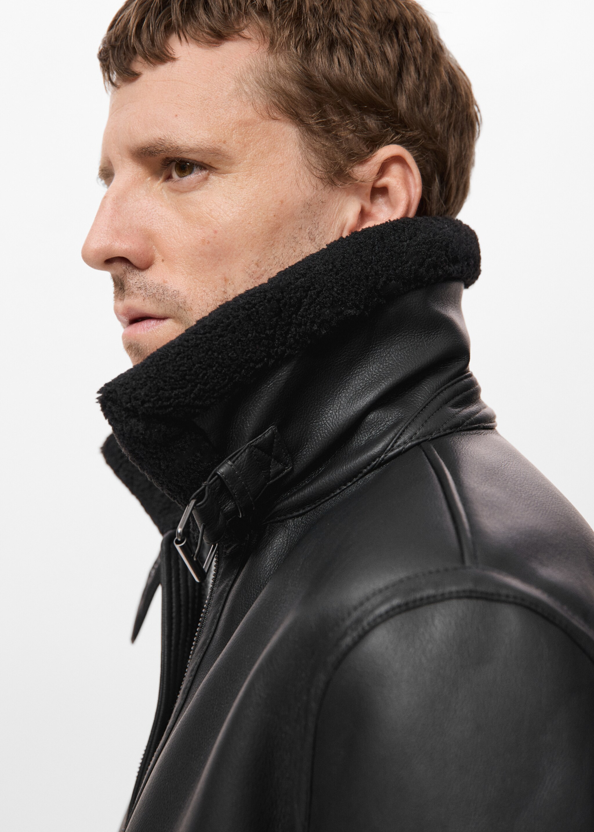 Faux-leather fleece jacket - Details of the article 6, Black. Ref: 17059206-01.