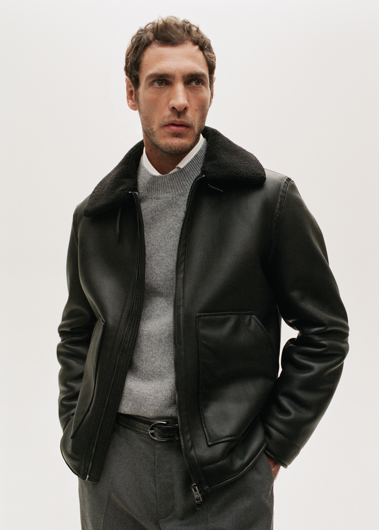 Faux-leather fleece jacket - Details of the article 9