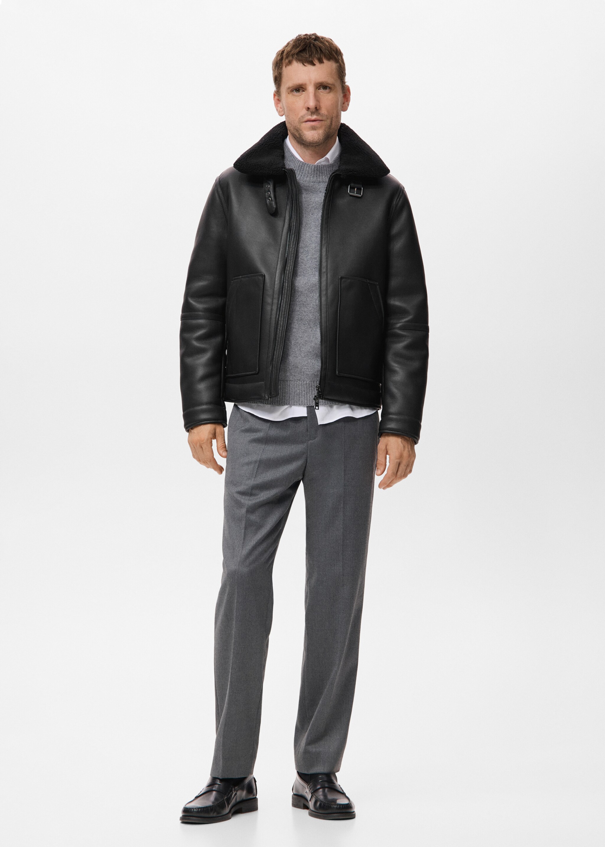 Faux-leather fleece jacket - General plane, Black. Ref: 17059206-01.