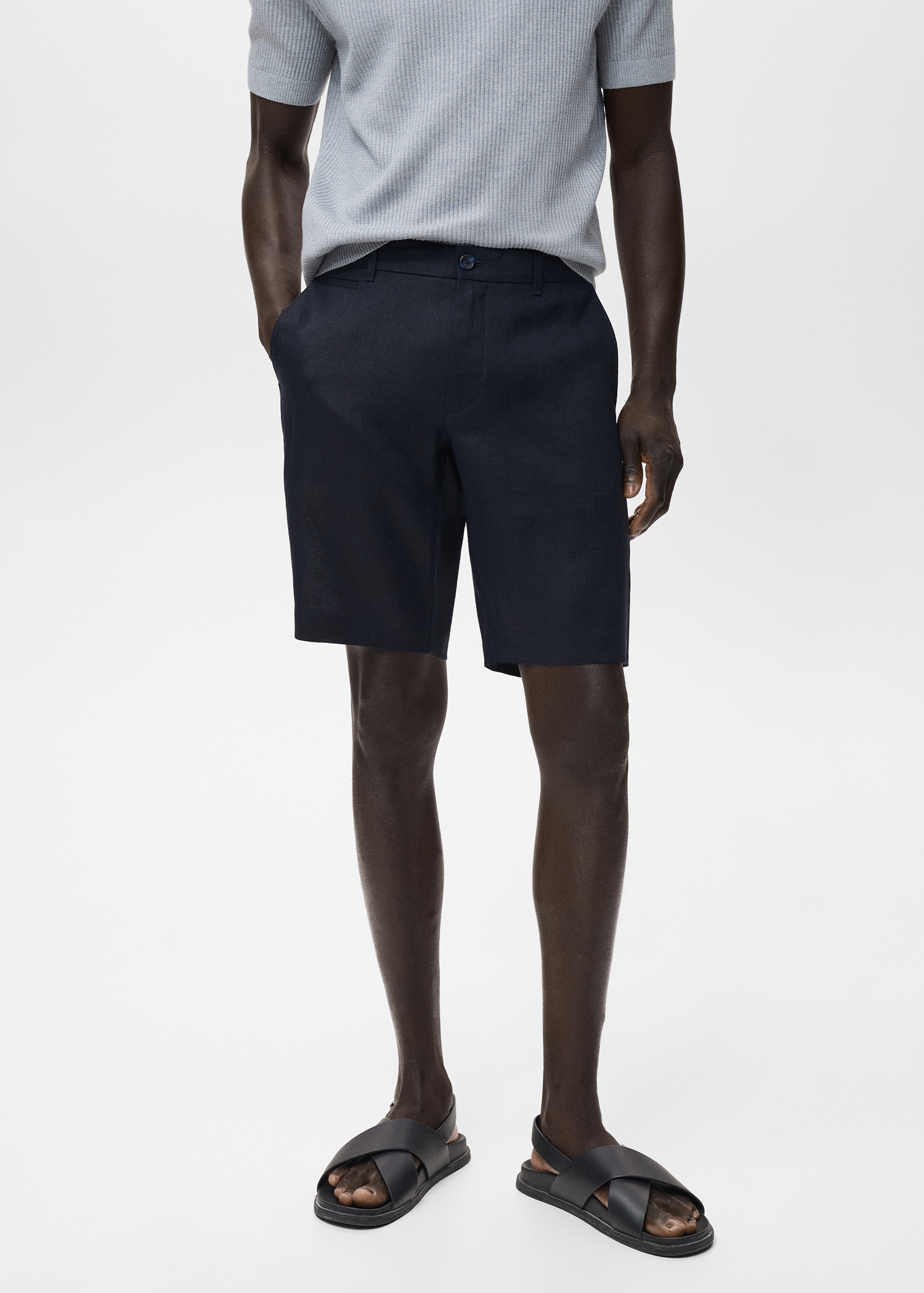 Bermuda slim-fit 100 % lin - Plan moyen