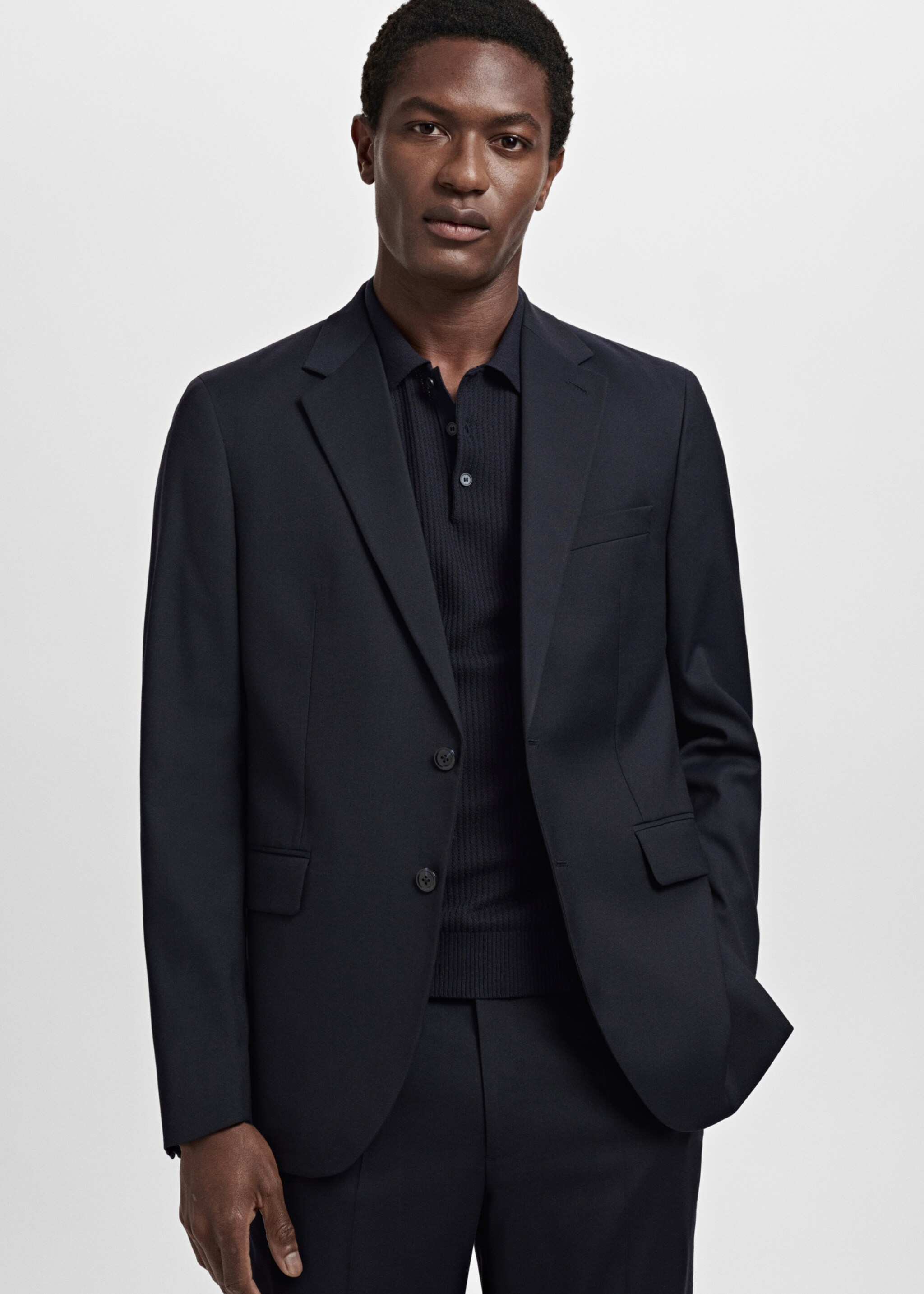 Milan slim-fit suit jacket - Medium plane, Navy. Ref: 17061234-01.