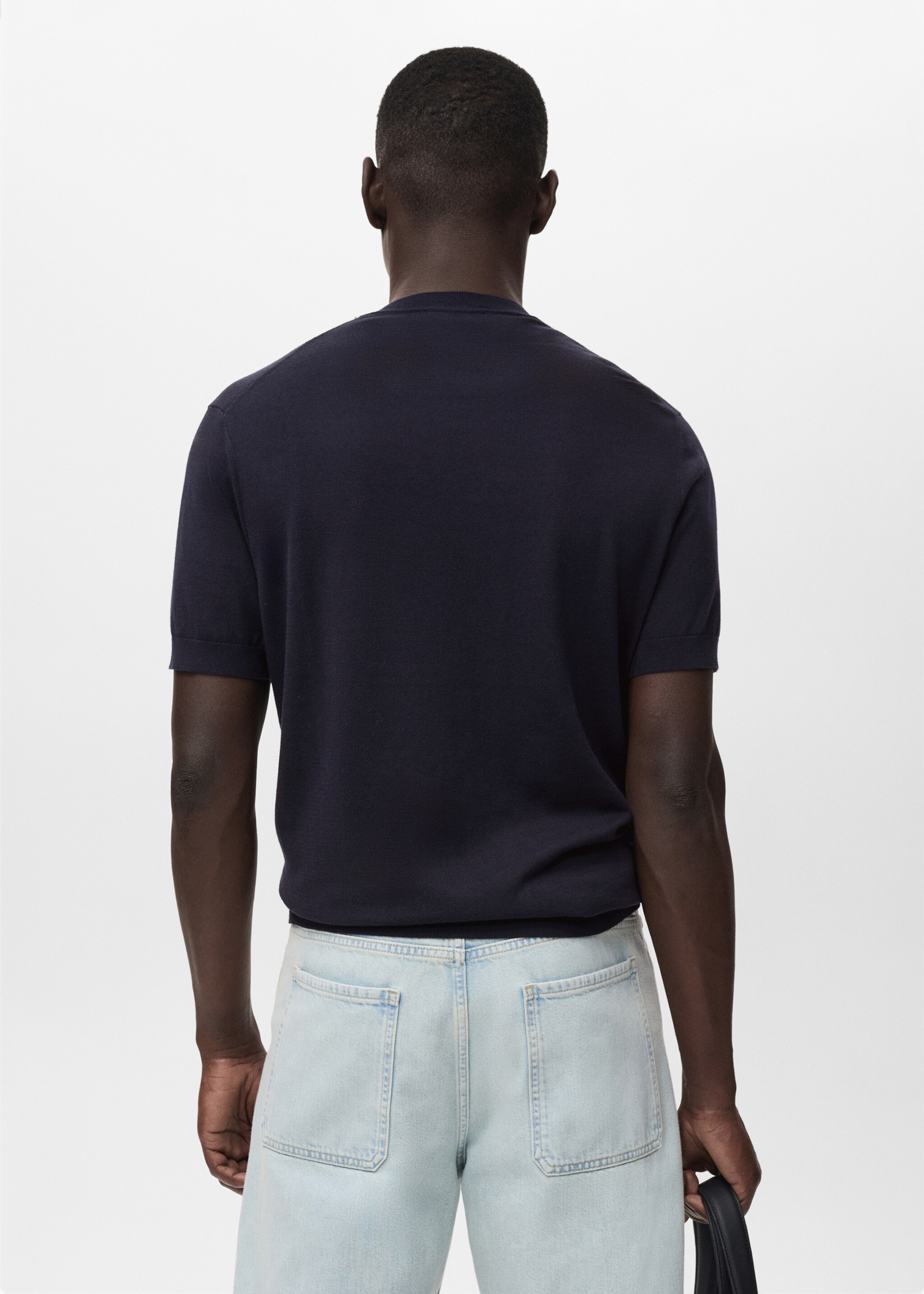 Cotton fine-knit t-shirt - Reverse of the article, Night Blue. Ref: 17061245-01.