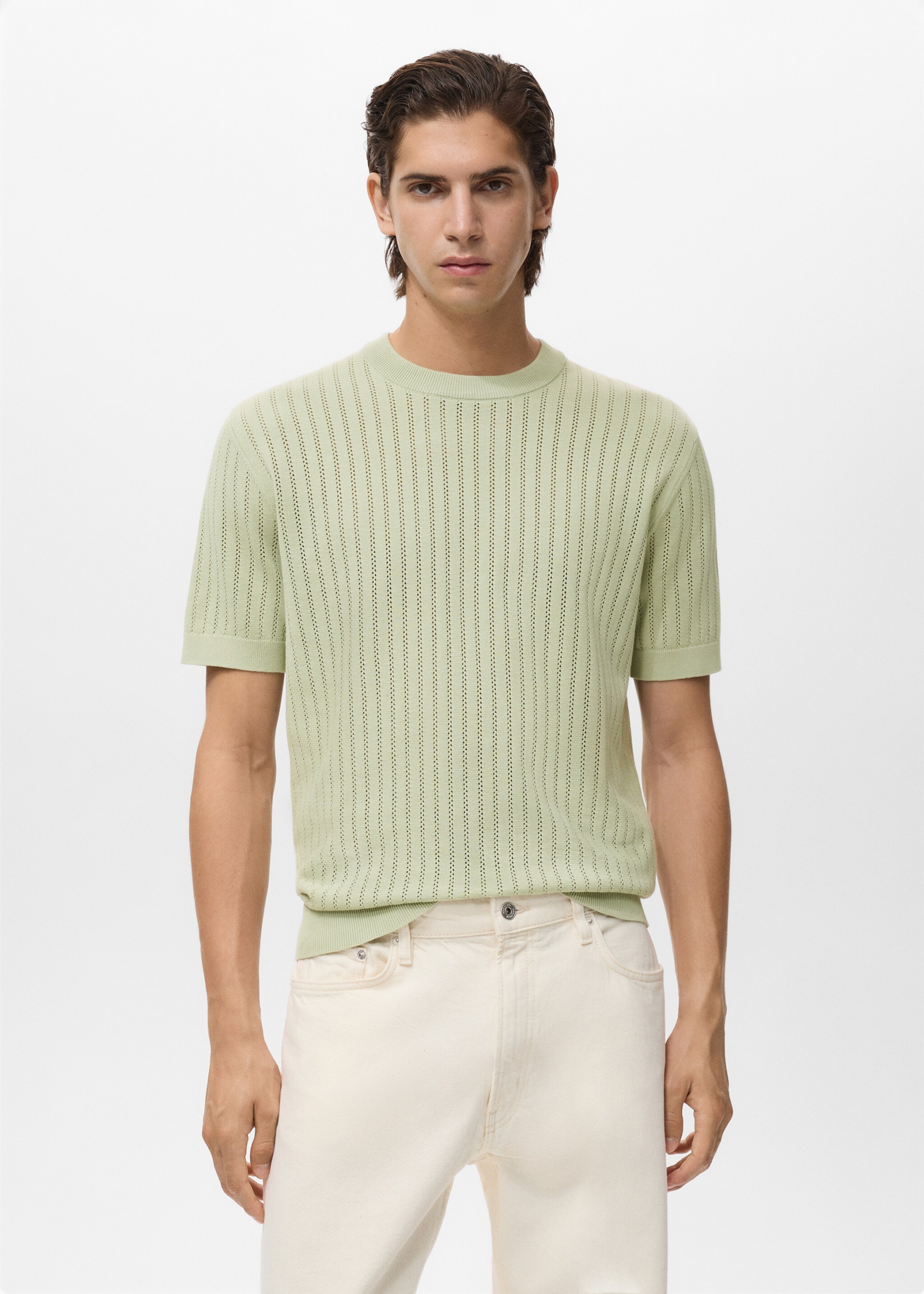 T-shirt cotone traforata righe - Piano medio
