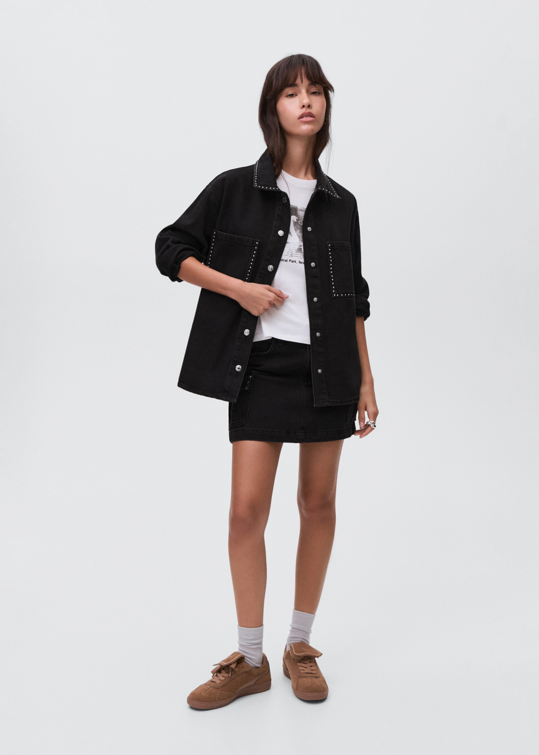 Blouson denim clouté - Plan général, Gris. Ref: 17061520-01.