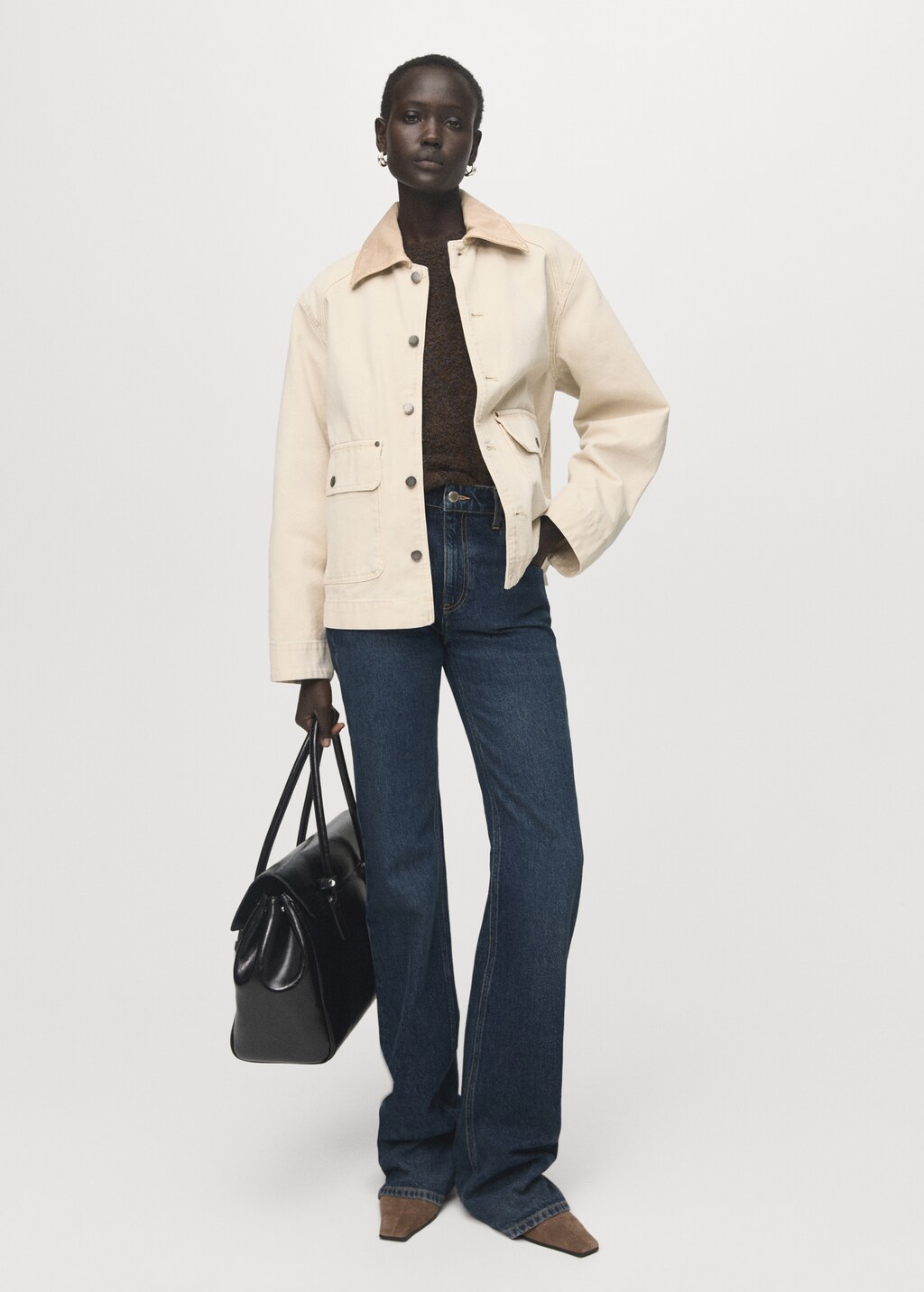 Denim barn jacket with contrasting collar