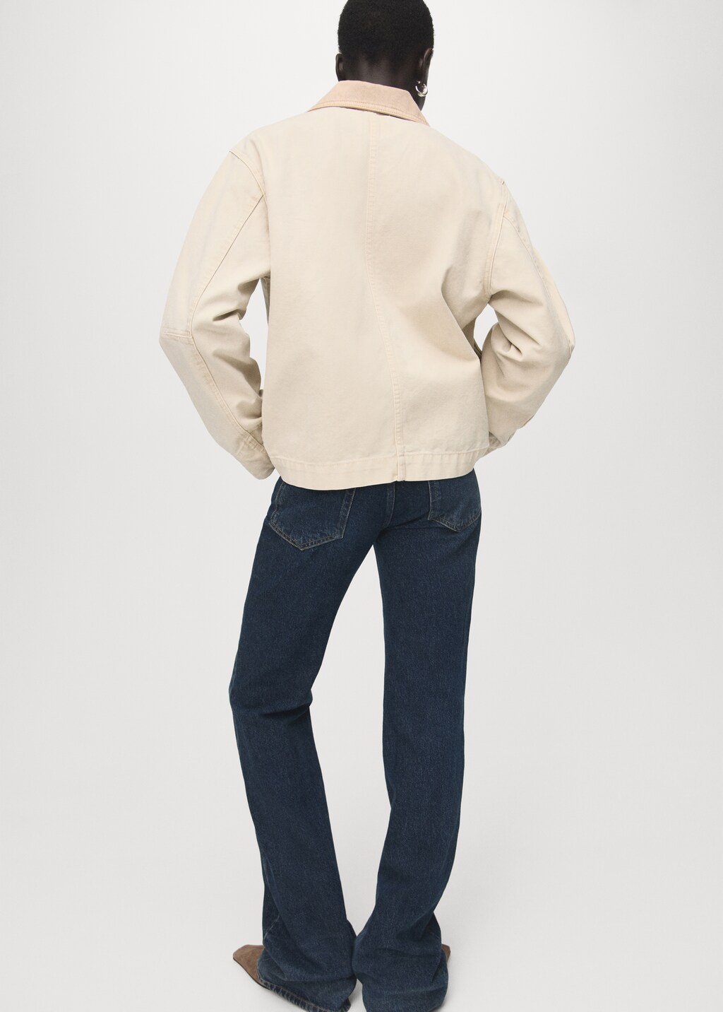 Denim barn jacket with contrasting collar