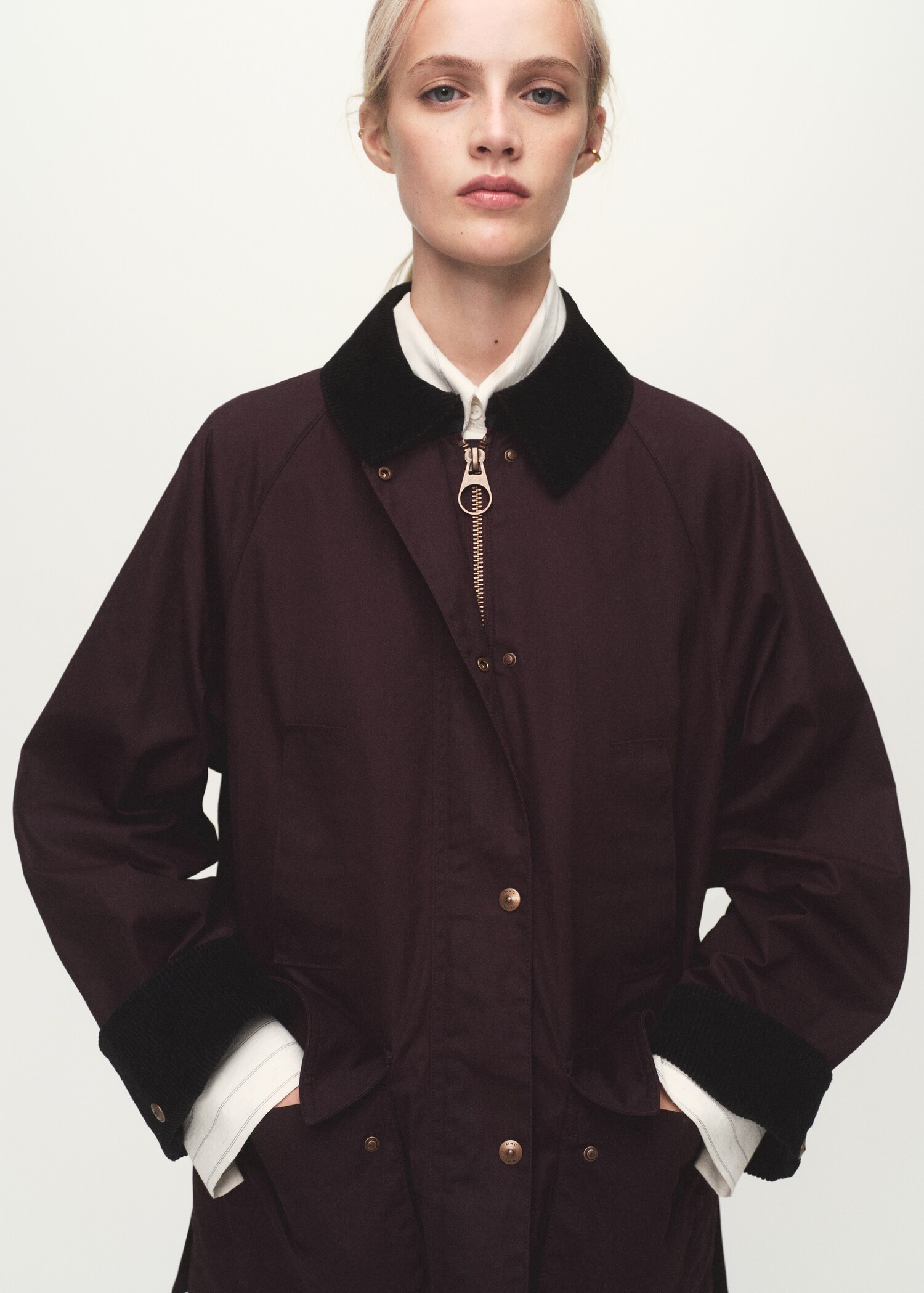 Cotton parka with corduroy collar - Medium plane
