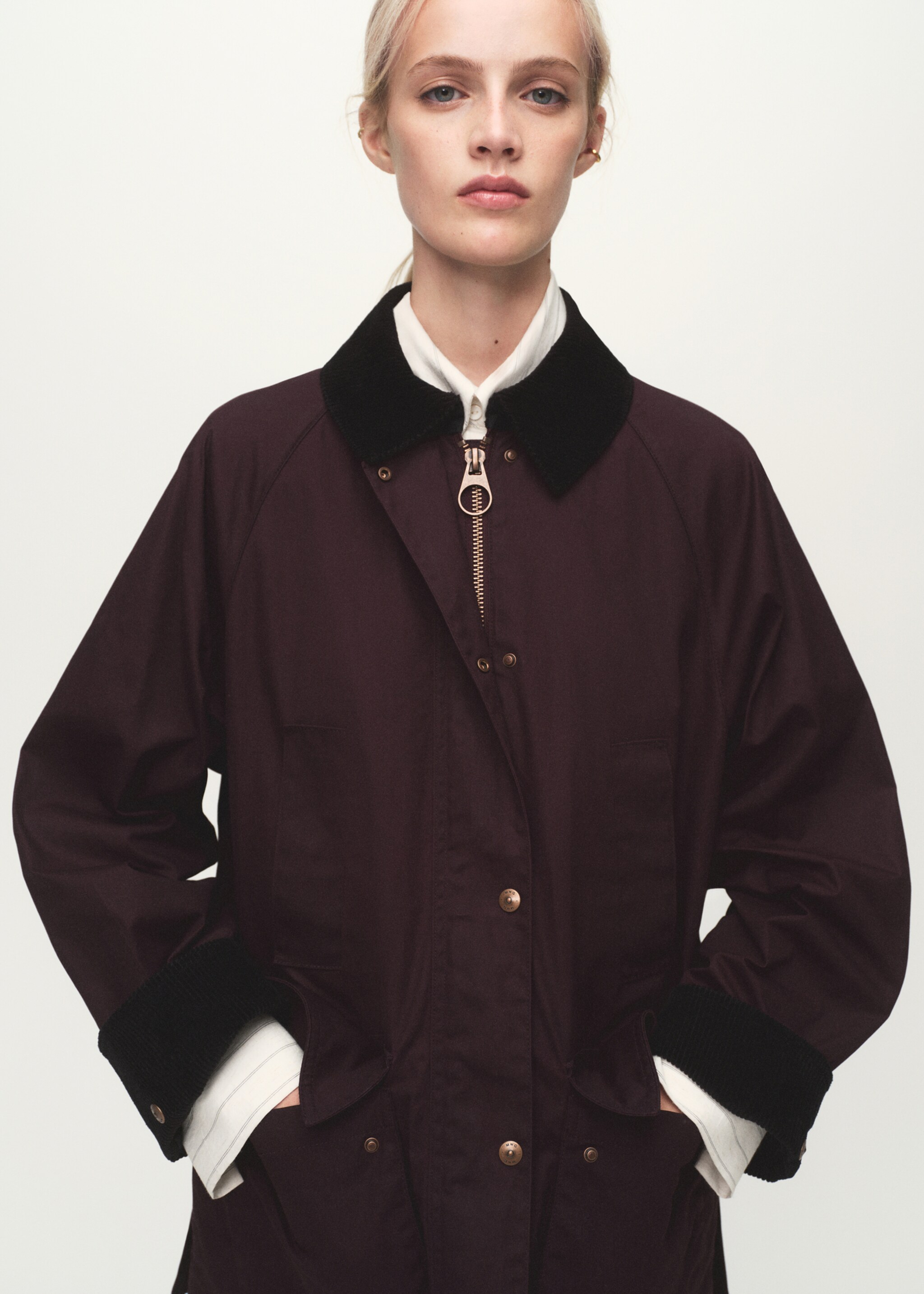 Parka algodón cuello pana - Plano medio, Burdeos. Ref: 17065789-02.