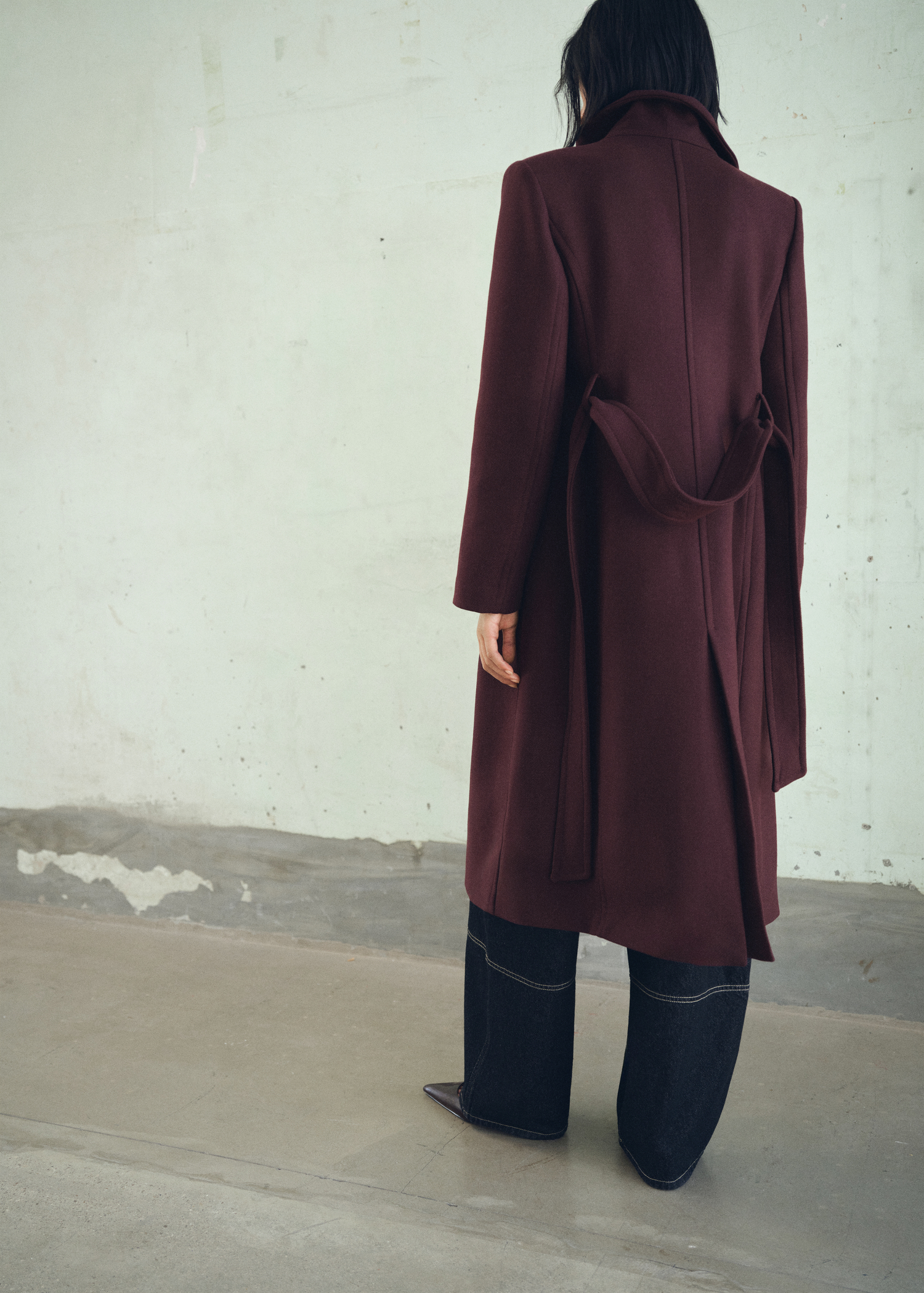 Manteco wool coat with belt - Reverse of the article, Maroon. Ref: 17066744-02.