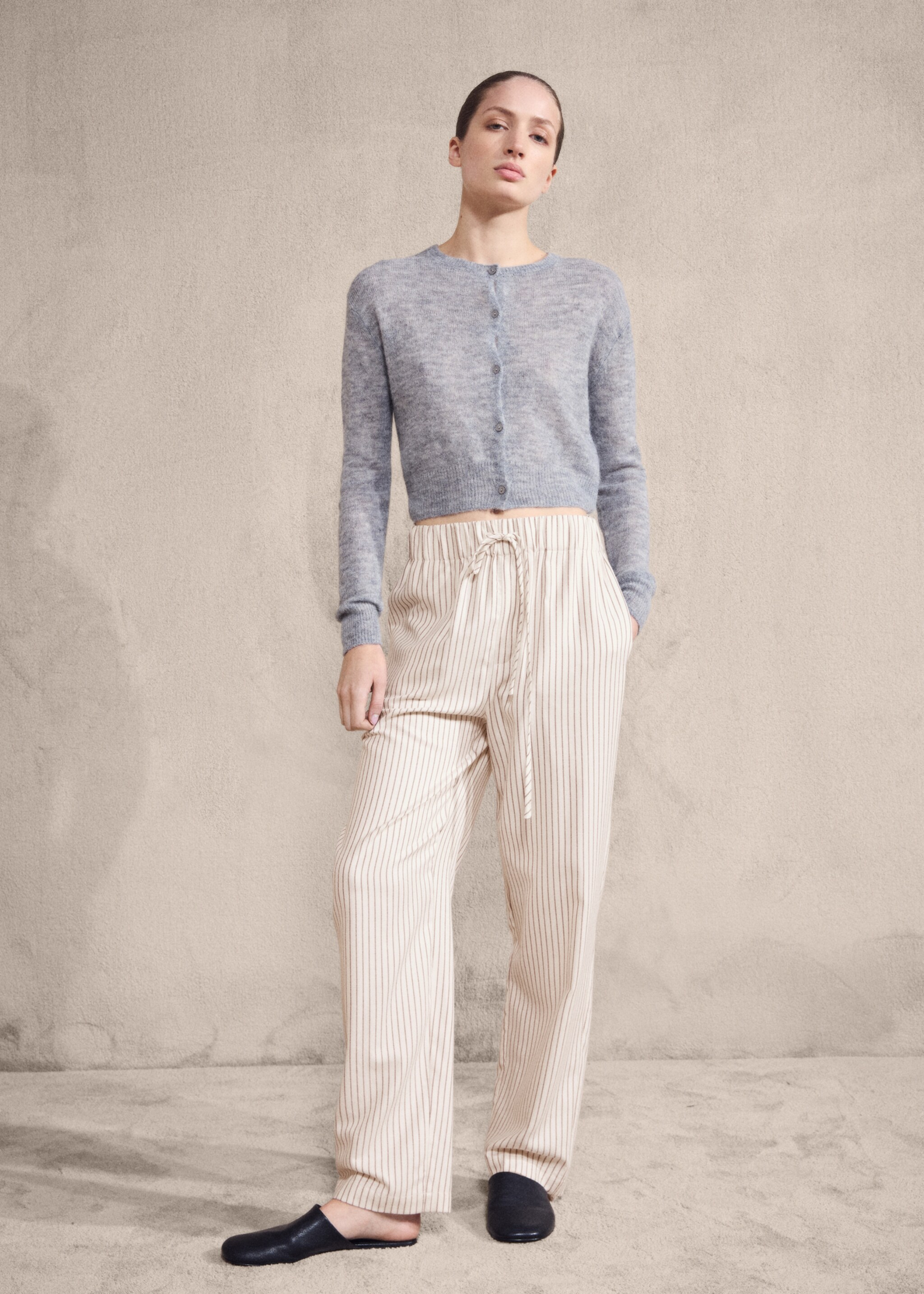 Woven striped flannel trousers - General plane, Ivory White. Ref: 17067129-05.