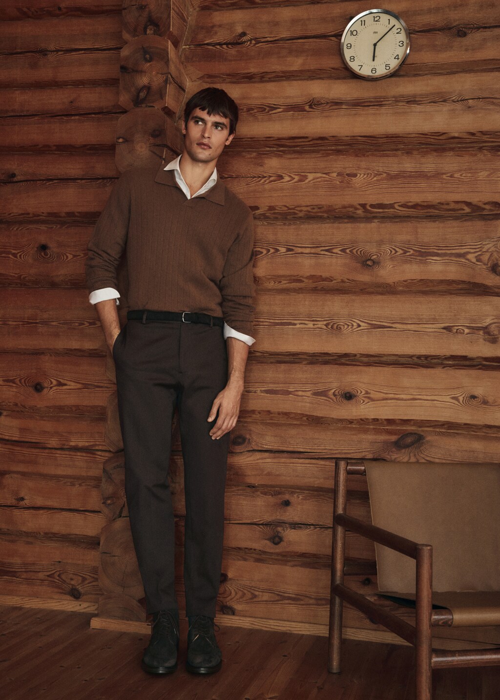 Regular fit pleated cotton pants