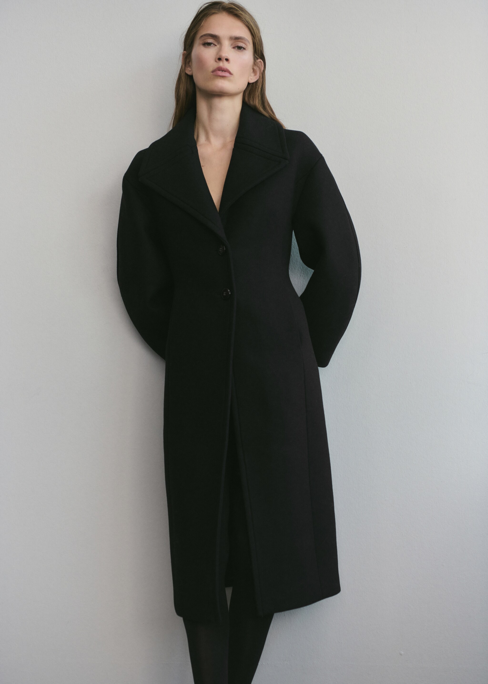 Structured wool coat - Medium plane, Black. Ref: 17069213-02.