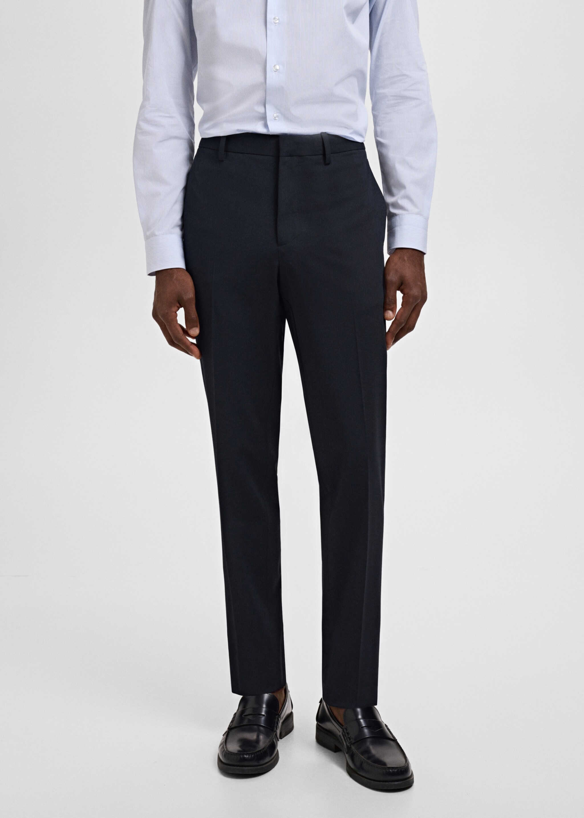 Stretch fabric super slim-fit suit trousers - Medium plane, Dark Navy. Ref: 17069805-01.