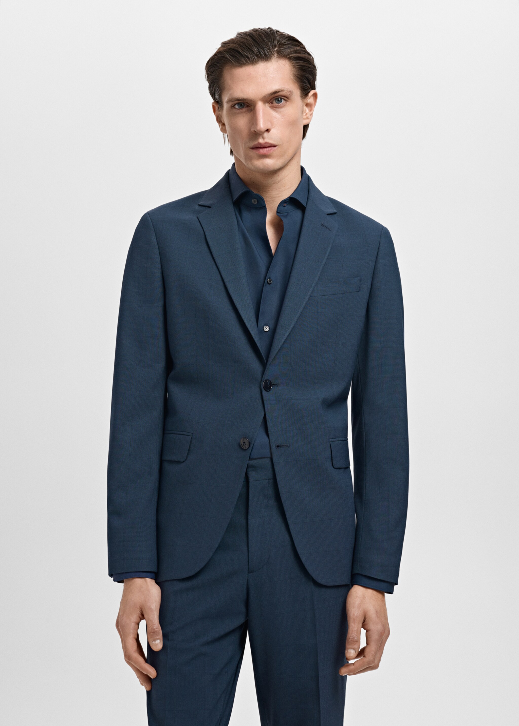 Super slim-fit suit jacket in stretch fabric - Medium plane, Indigo Blue. Ref: 17071176-01.