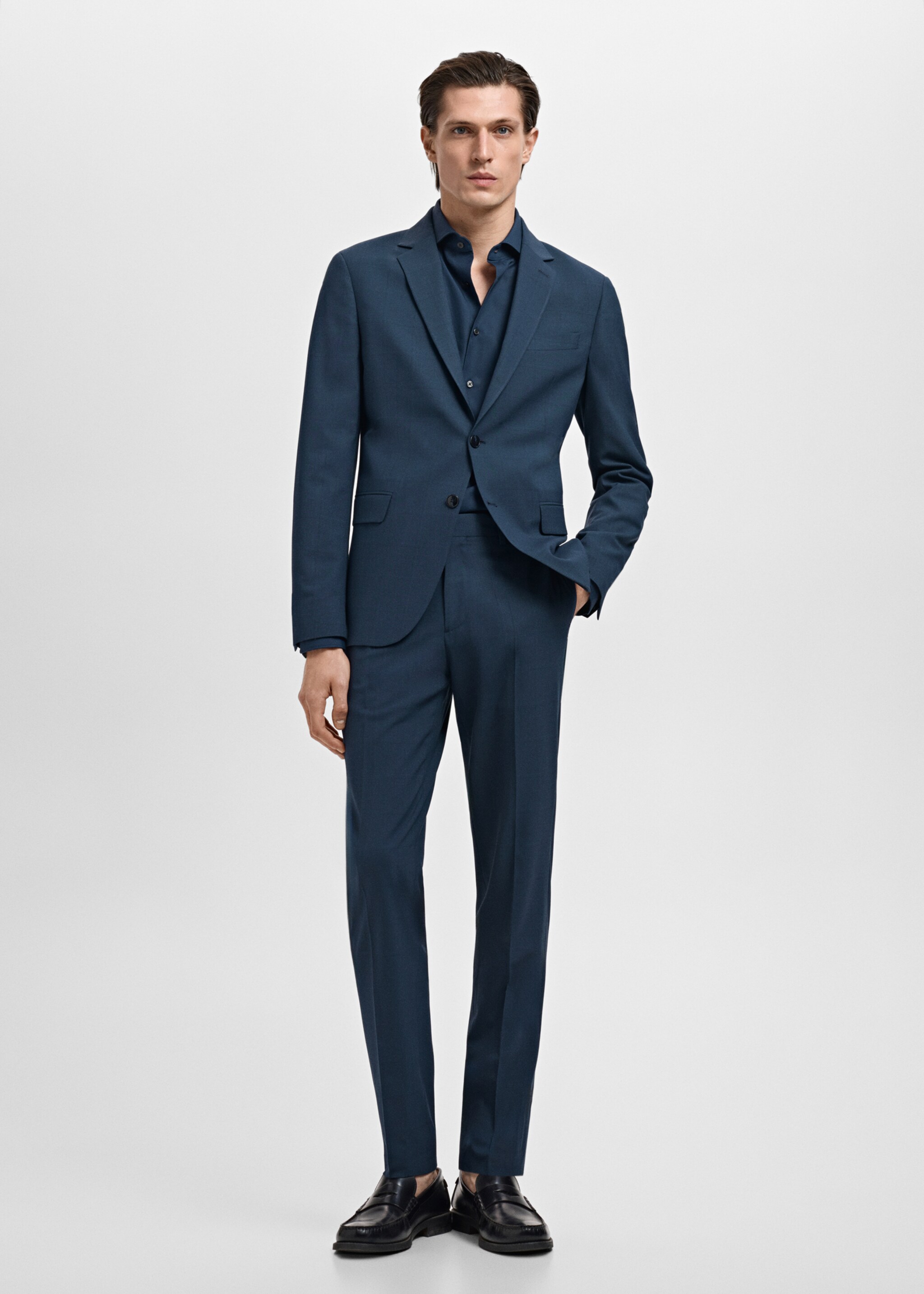 Super slim-fit suit jacket in stretch fabric - General plane, Indigo Blue. Ref: 17071176-01.