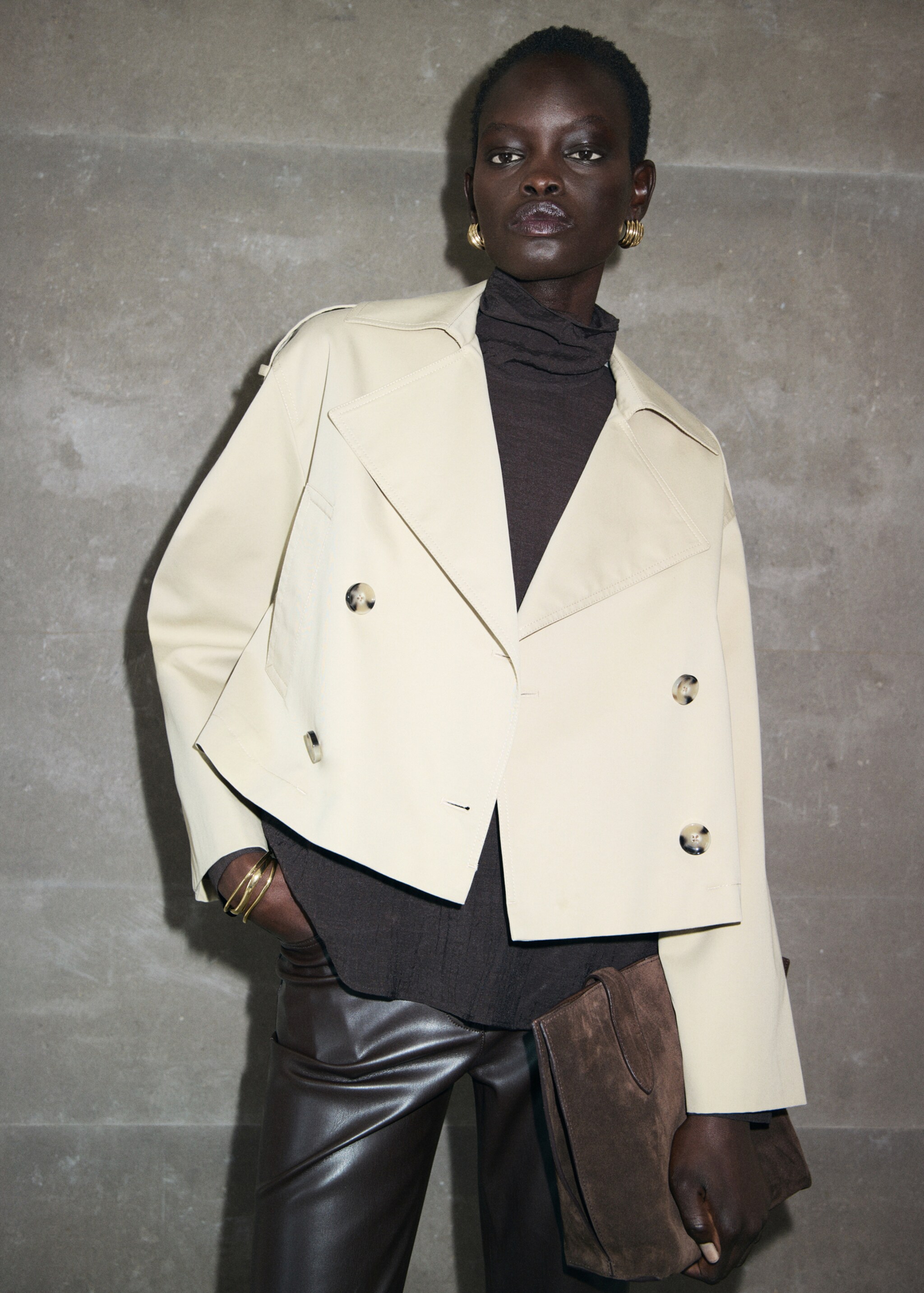 Double-breasted cropped trench coat - Medium plane, Beige. Ref: 17074438-01.