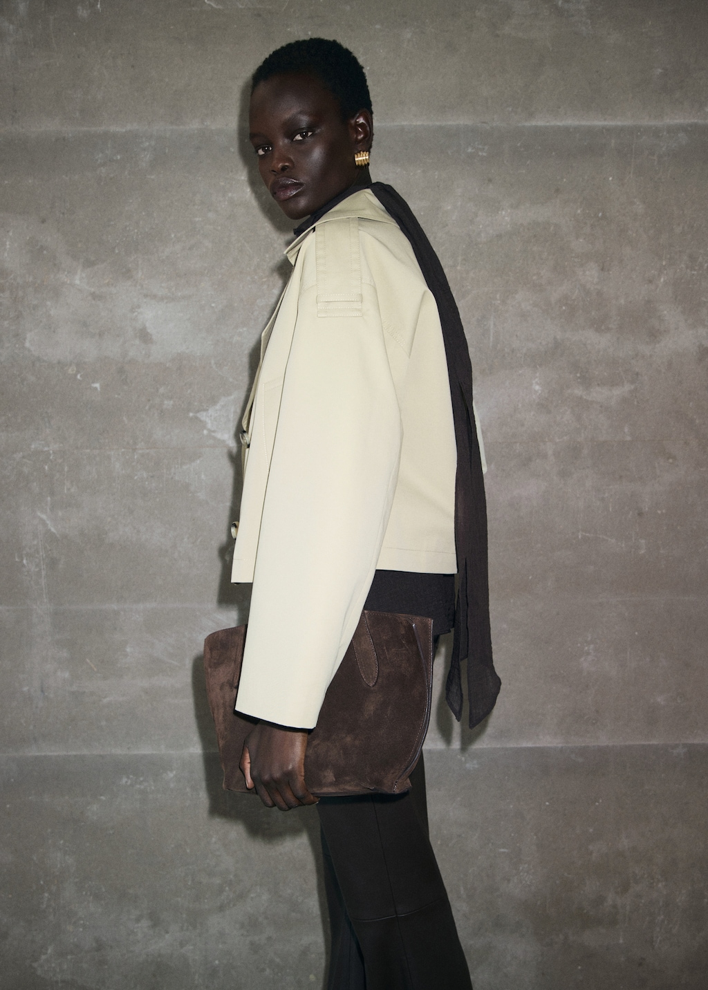 Double-breasted cropped trench coat