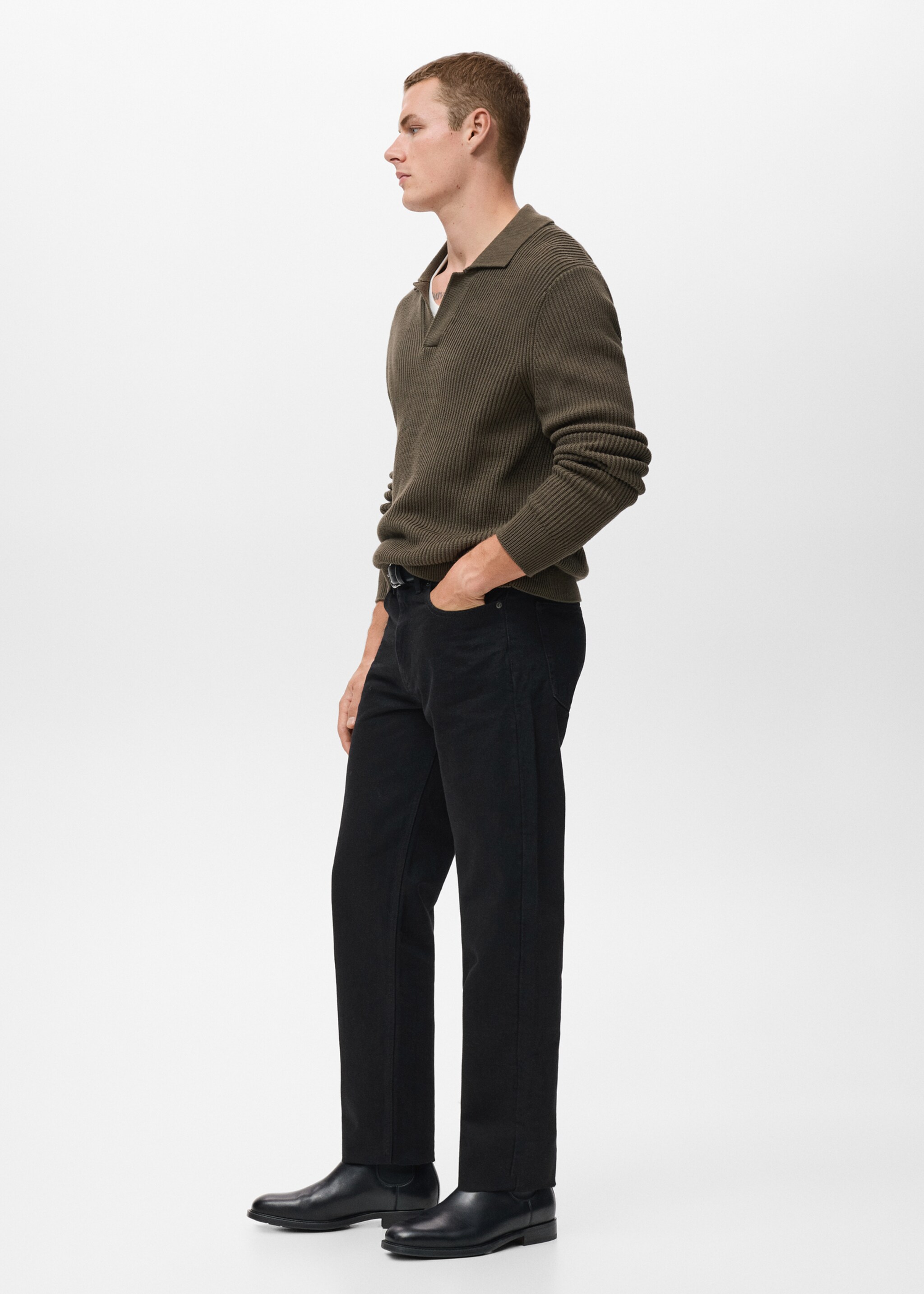 Structured cotton polo sweater - Details of the article 2, Olive Green. Ref: 17075972-01.