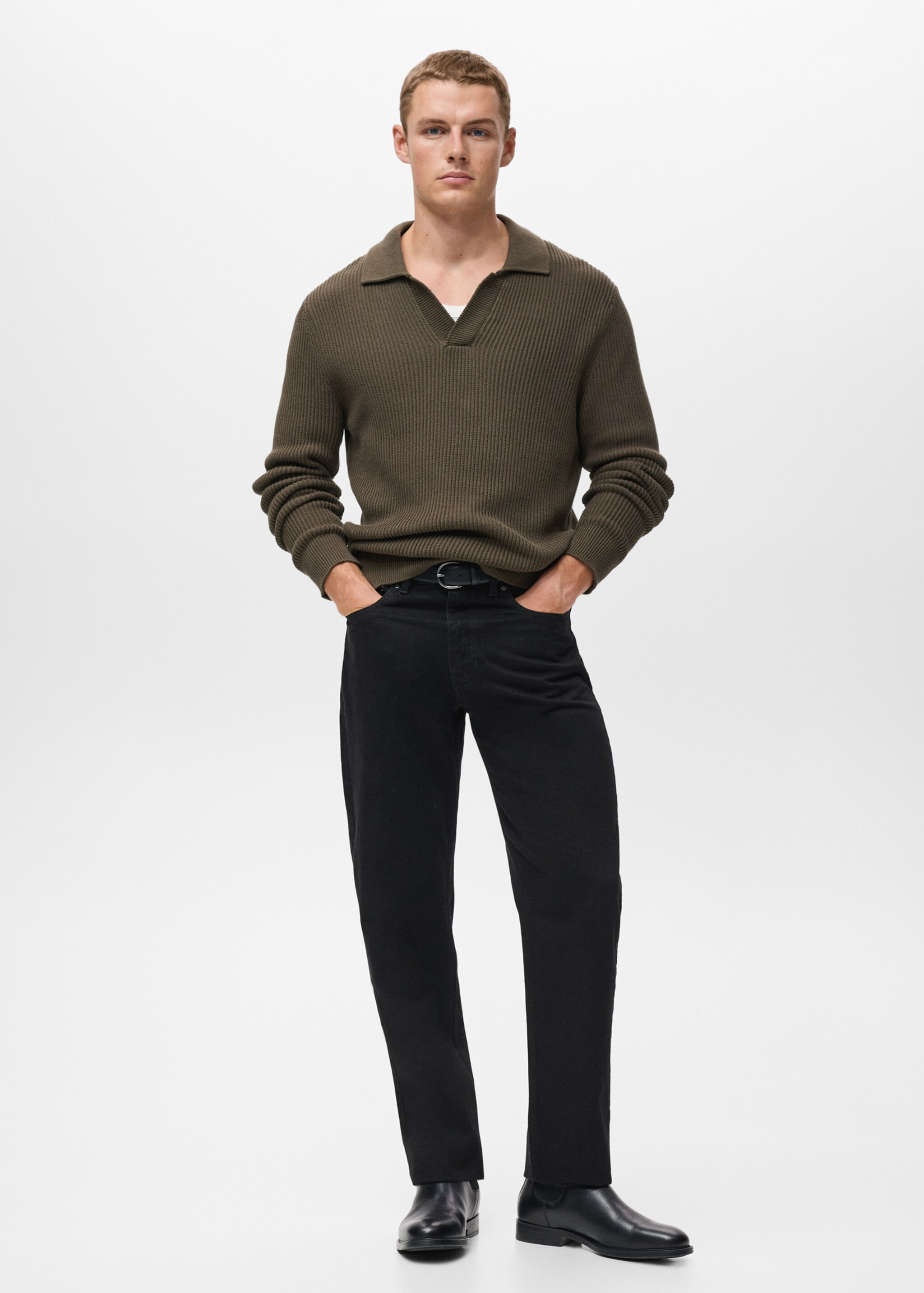 Structured cotton polo sweater - General plane, Olive Green. Ref: 17075972-01.