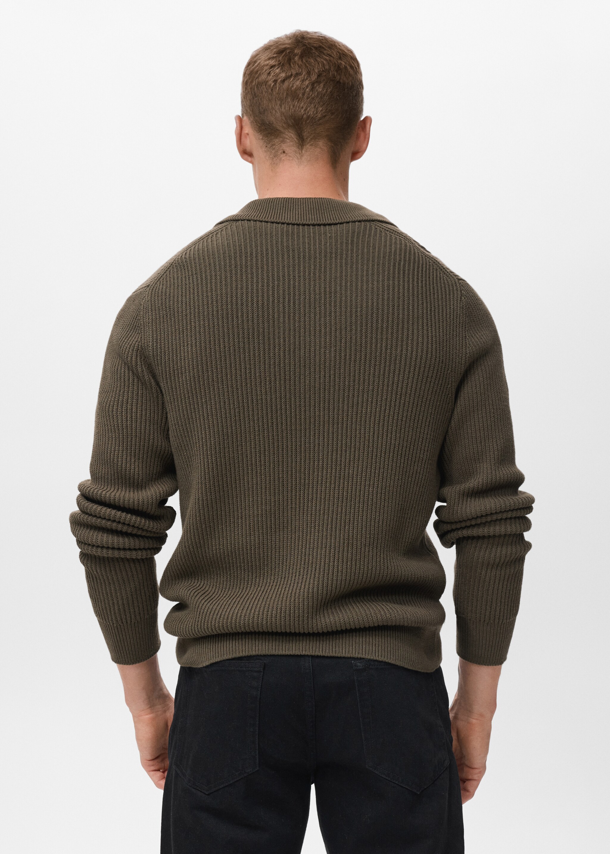 Structured cotton polo sweater - Reverse of the article, Olive Green. Ref: 17075972-01.