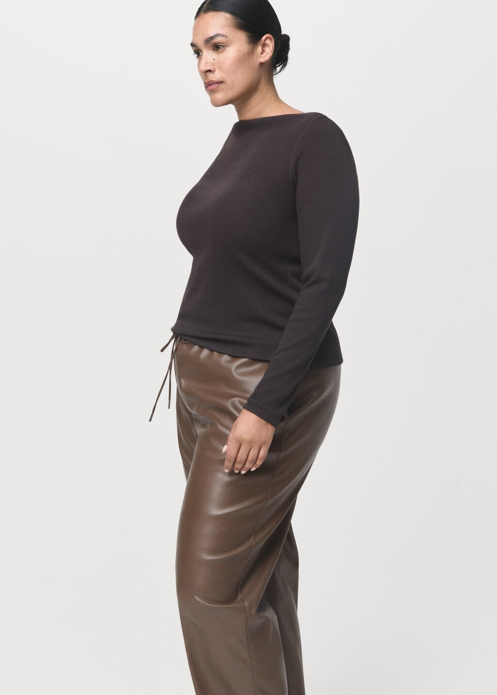 Faux-leather pants with elastic waist