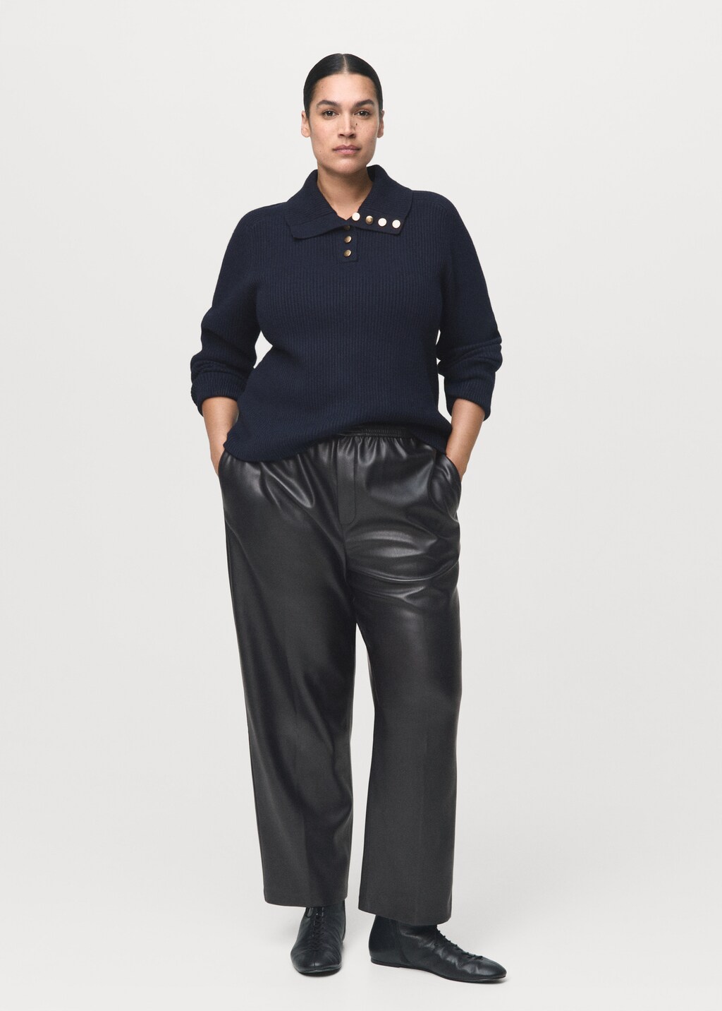 Faux-effect trousers with elastic waist