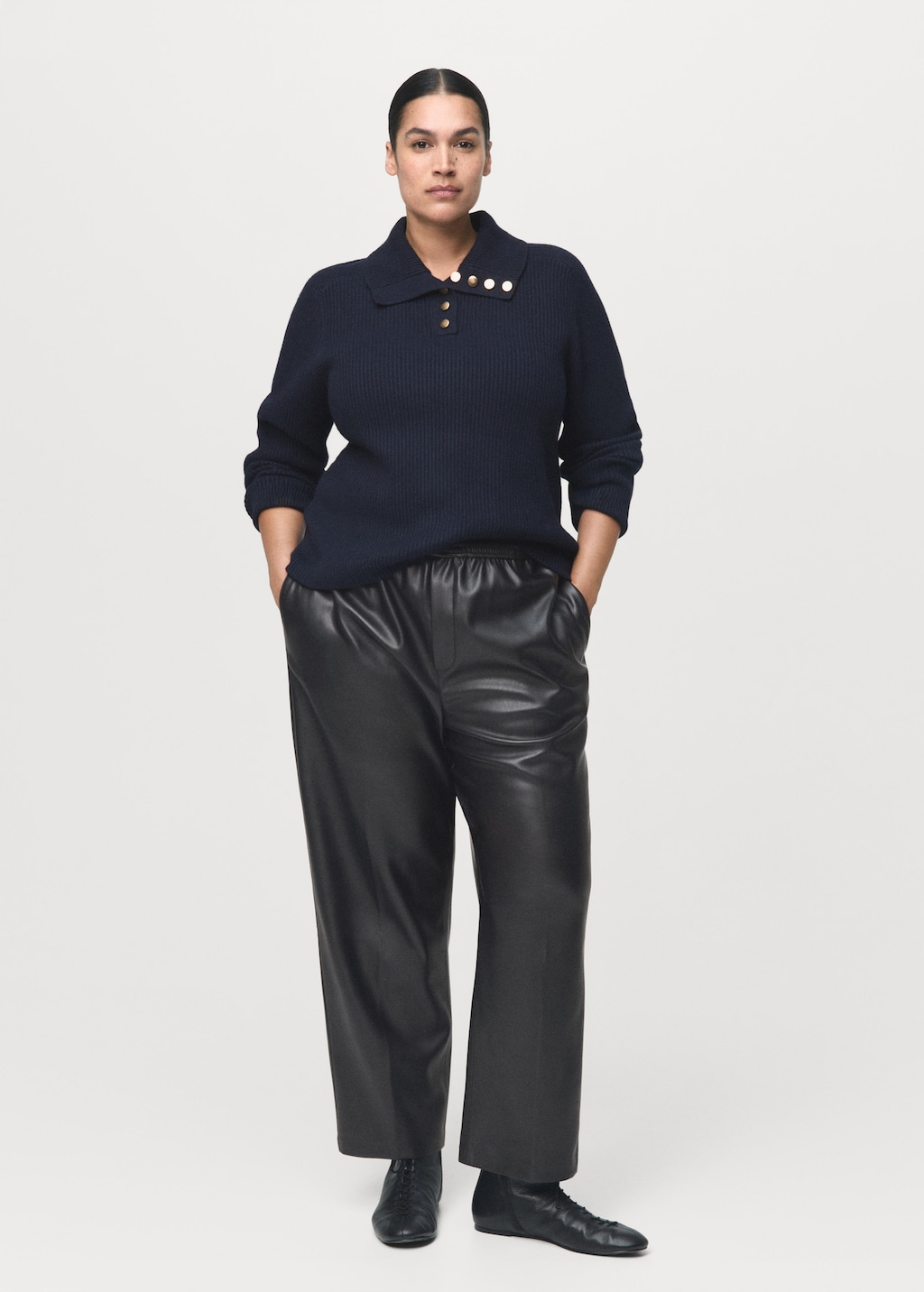 Faux-effect trousers with elastic waist