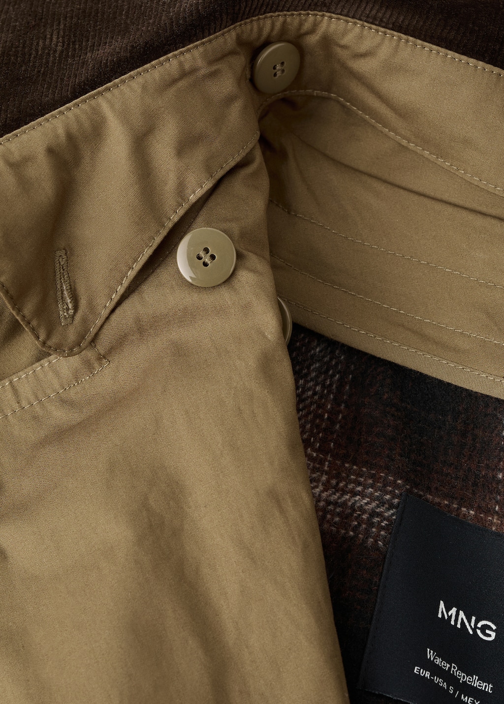 Double-breasted trench coat with corduroy collar