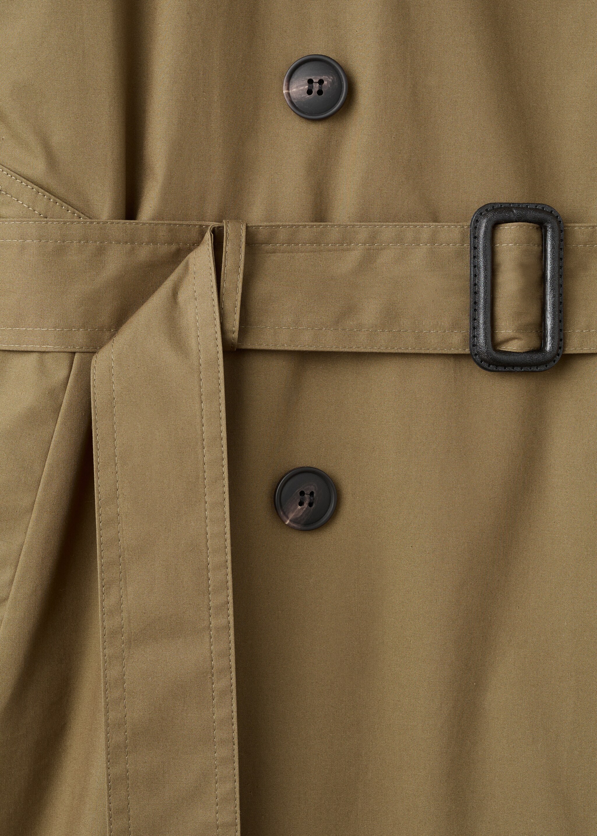 Double-breasted trench coat with corduroy collar - Details of the article 8, Khaki. Ref: 17077125-01.