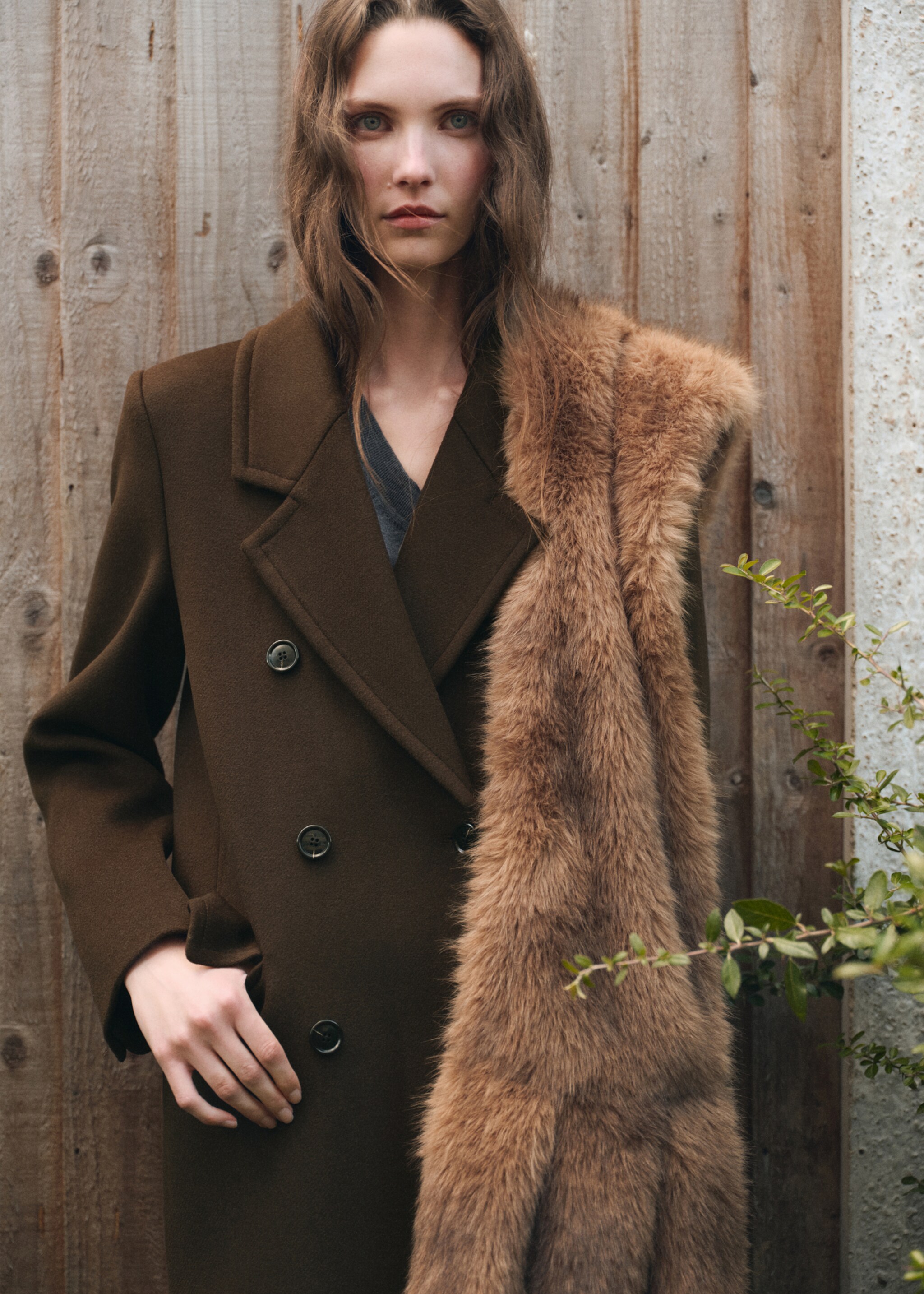 Double-breasted wool coat - Medium plane, Khaki. Ref: 17077768-01.
