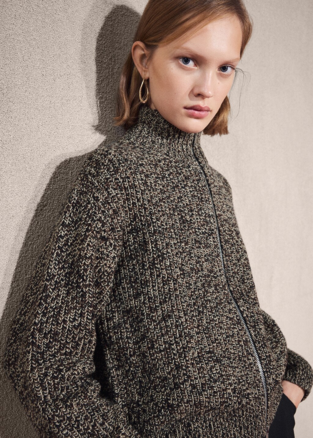 Speckled zip-up cardigan