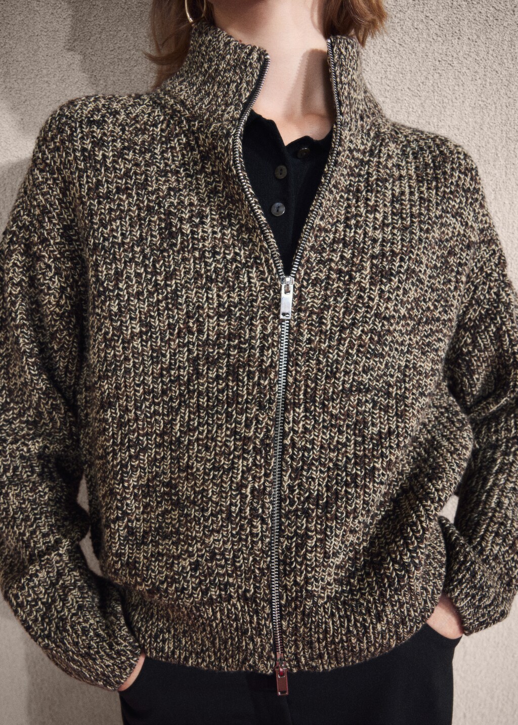 Speckled zip-up cardigan